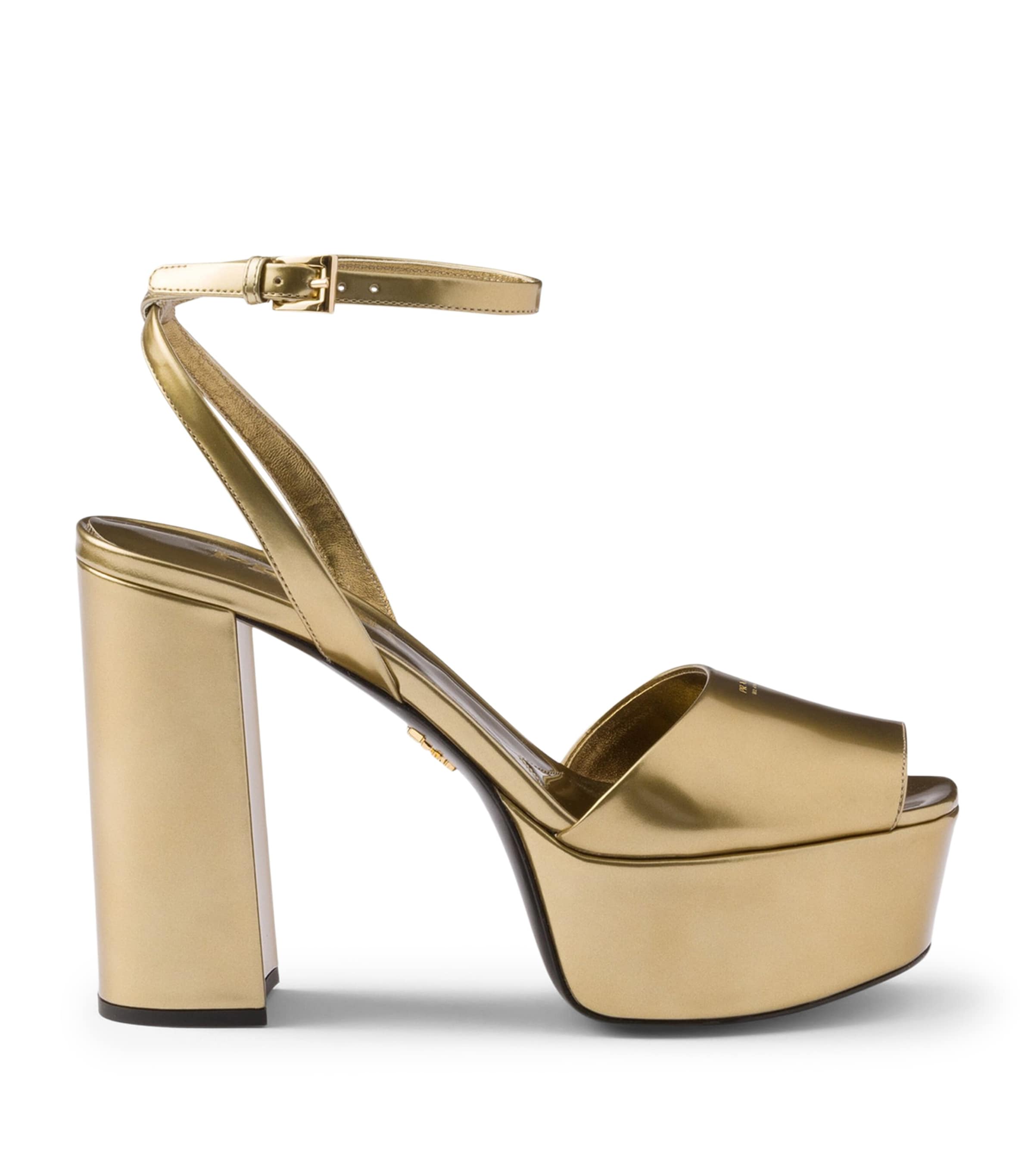 Prada Metallic Leather Platform Sandals Gold/silver