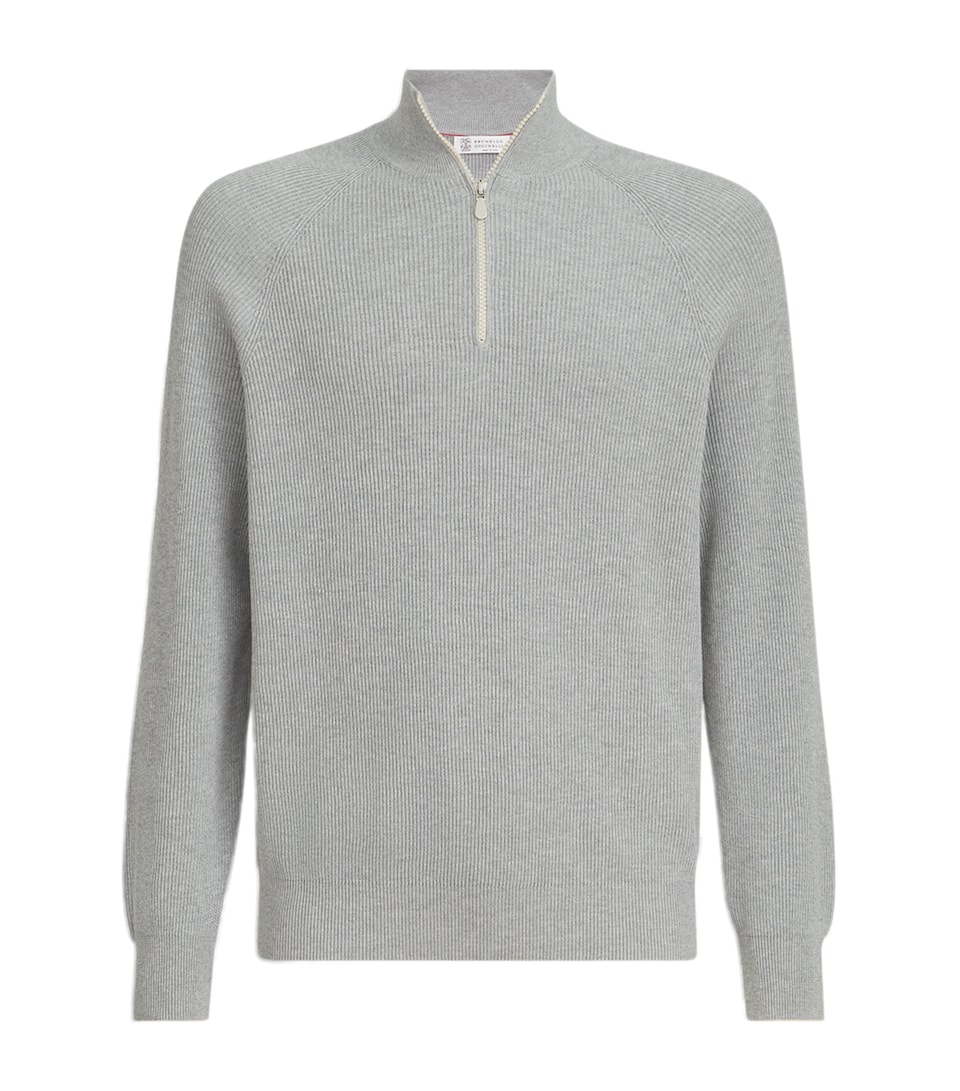 Brunello Cucinelli Mens Cotton Rib-Knit Quarter-Zip Sweater
