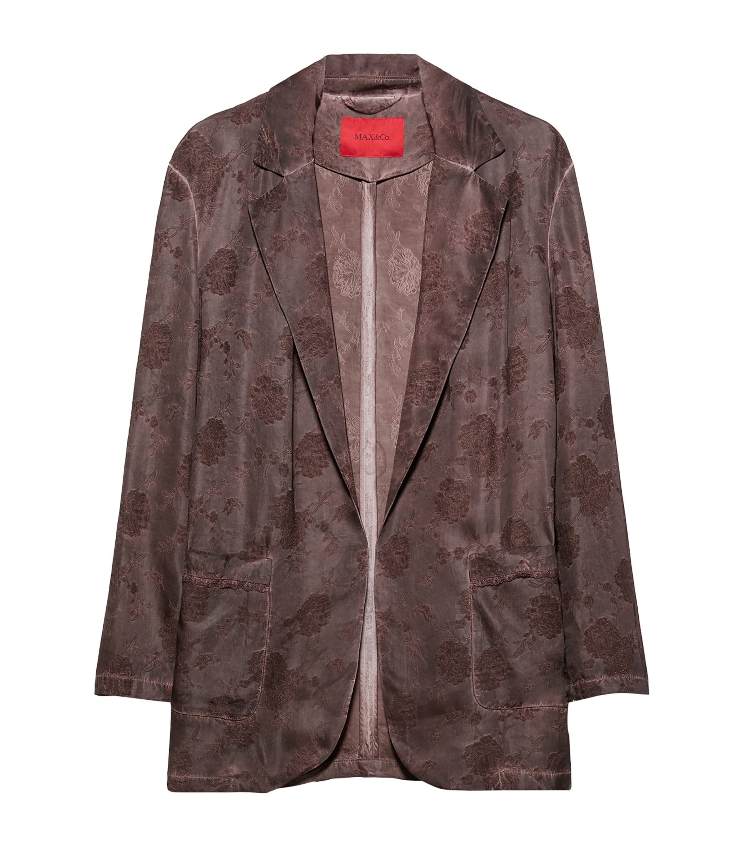 MAX&Co. Womens Floral Jacquard Open Blazer Chocolate