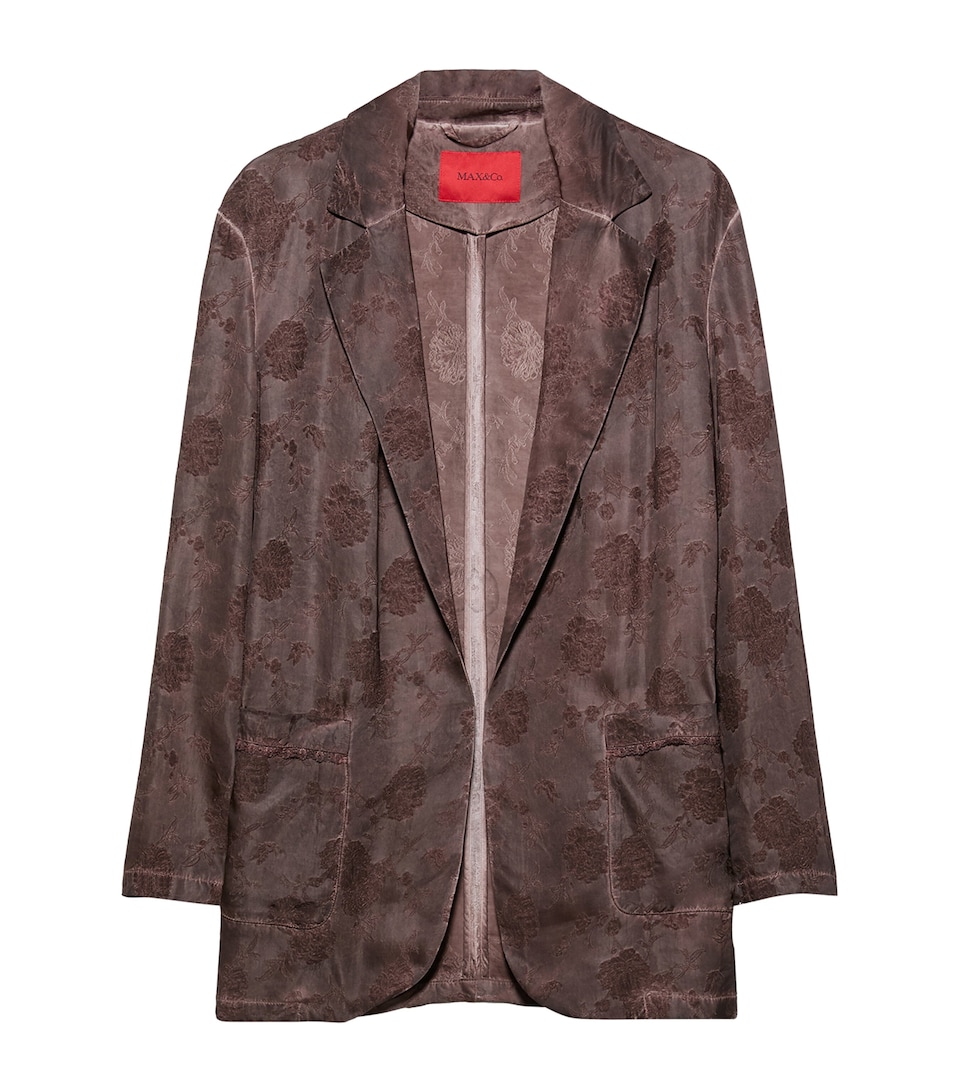 MAX&Co. Womens Floral Jacquard Open Blazer Chocolate