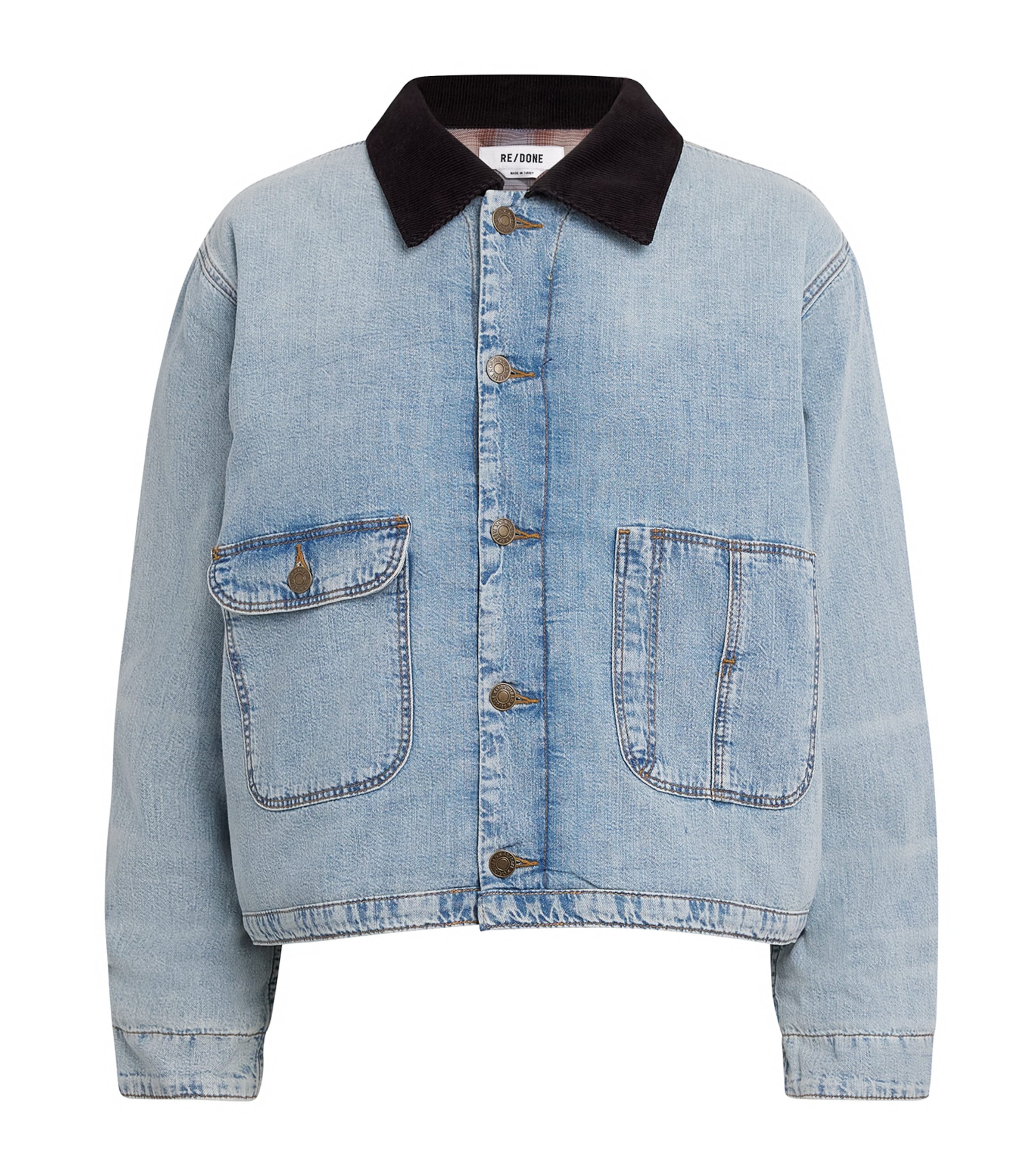 Re-Done Womens Corduroy-Collar Canyon Denim Jacket Love Letter Blue