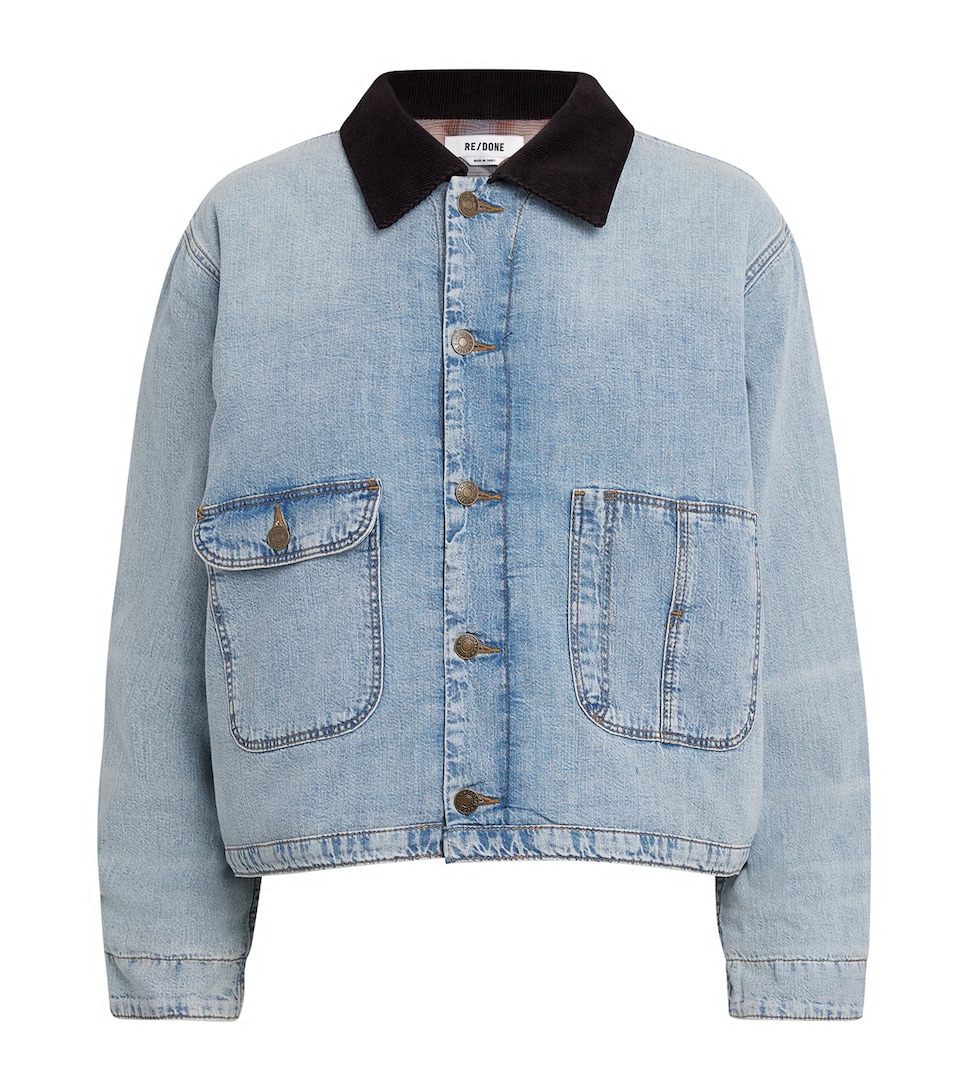 Re-Done Womens Corduroy-Collar Canyon Denim Jacket Love Letter Blue