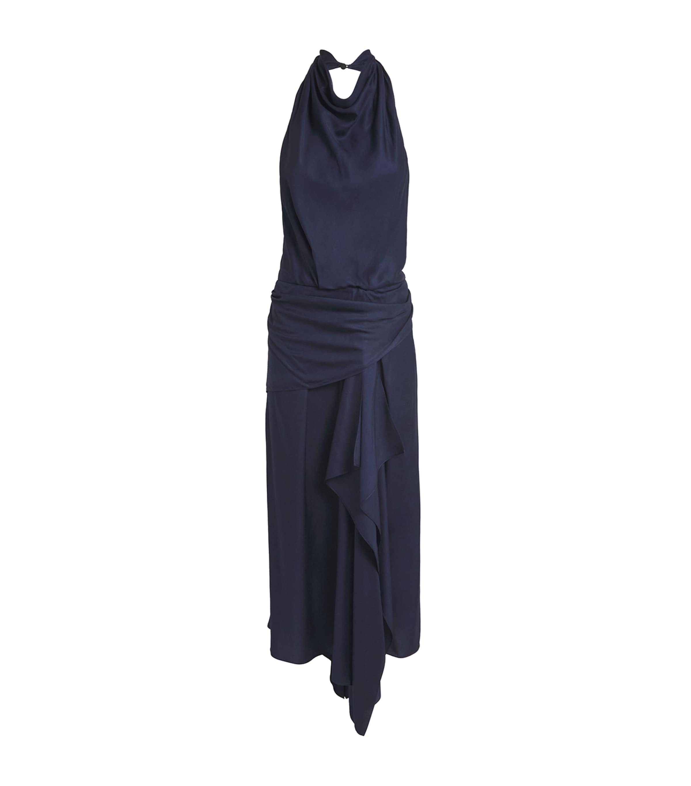 Brandon Maxwell Womens The Marin Scarf Midi Dress Navy