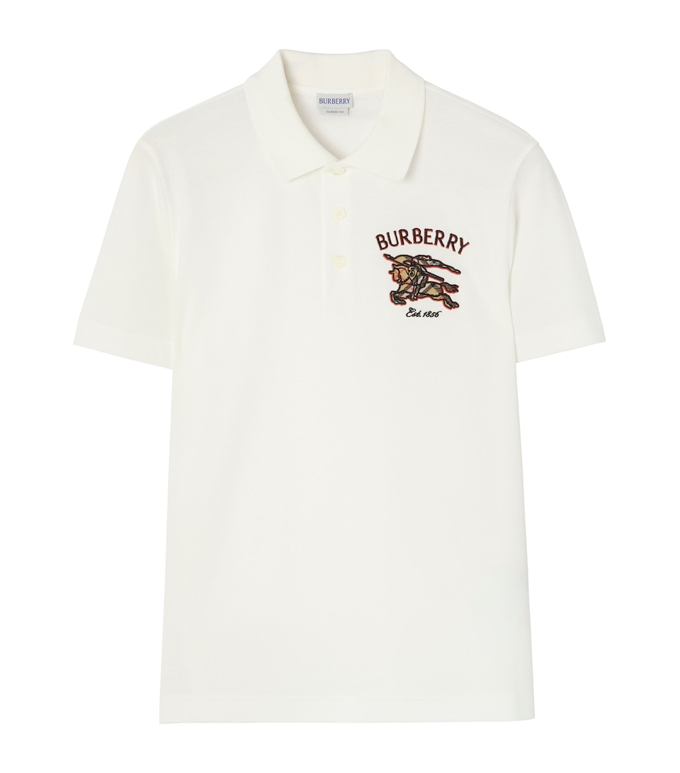 Burberry Mens Cotton EKD Appliqué Polo Shirt Chalk