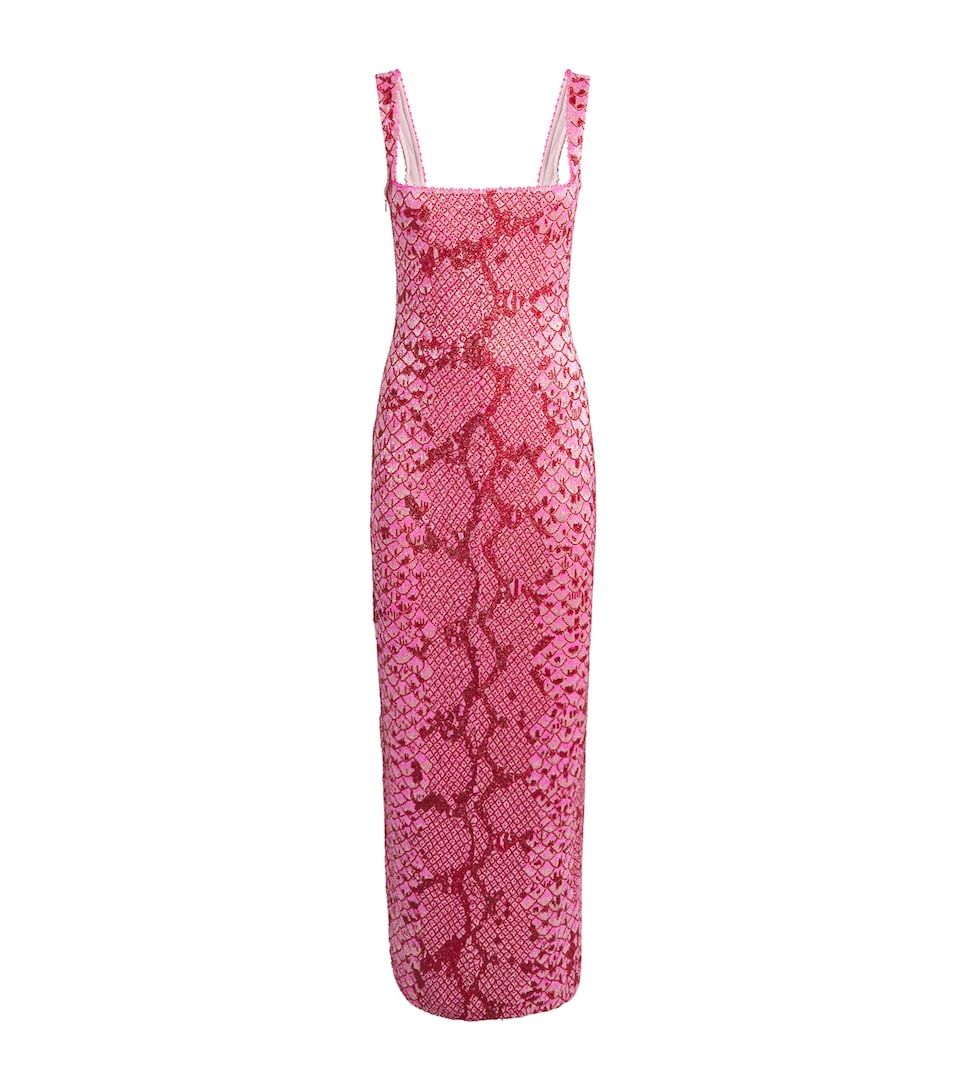 Clio Peppiatt Womens Snake Medusa Midi Dress Fucshia Red