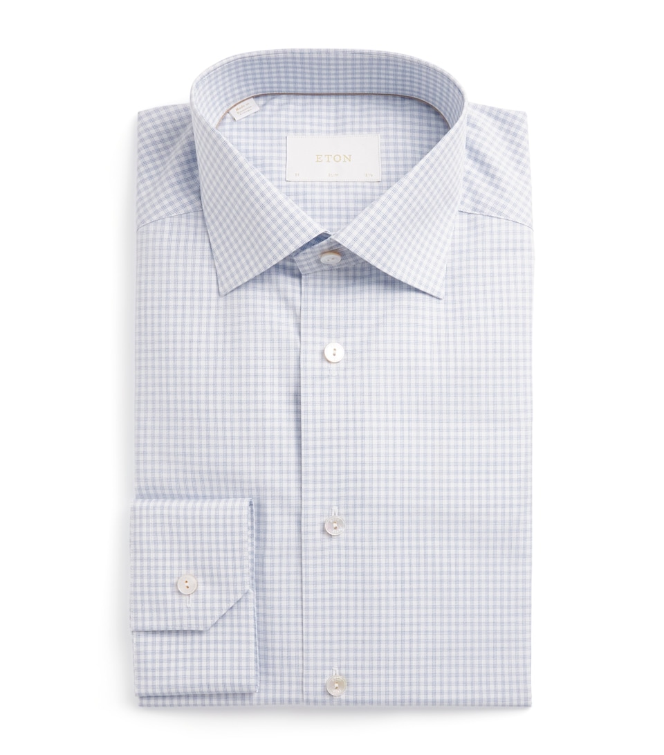 Eton Mens Supima Cotton Check Slim Fit Shirt Light Blue