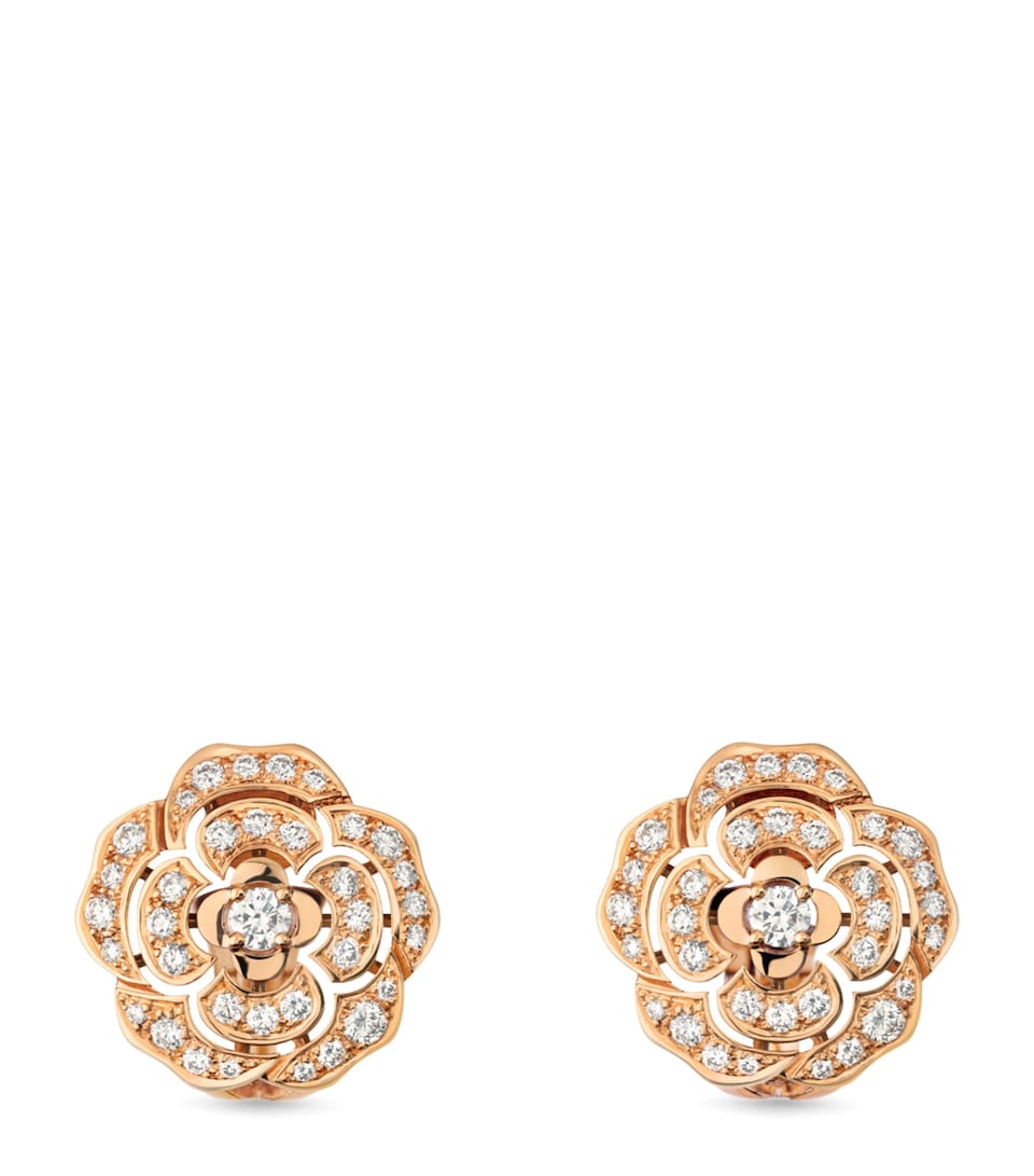 CHANEL Rose Gold and Diamond Bouton de Camélia Stud Earrings Rose Gold