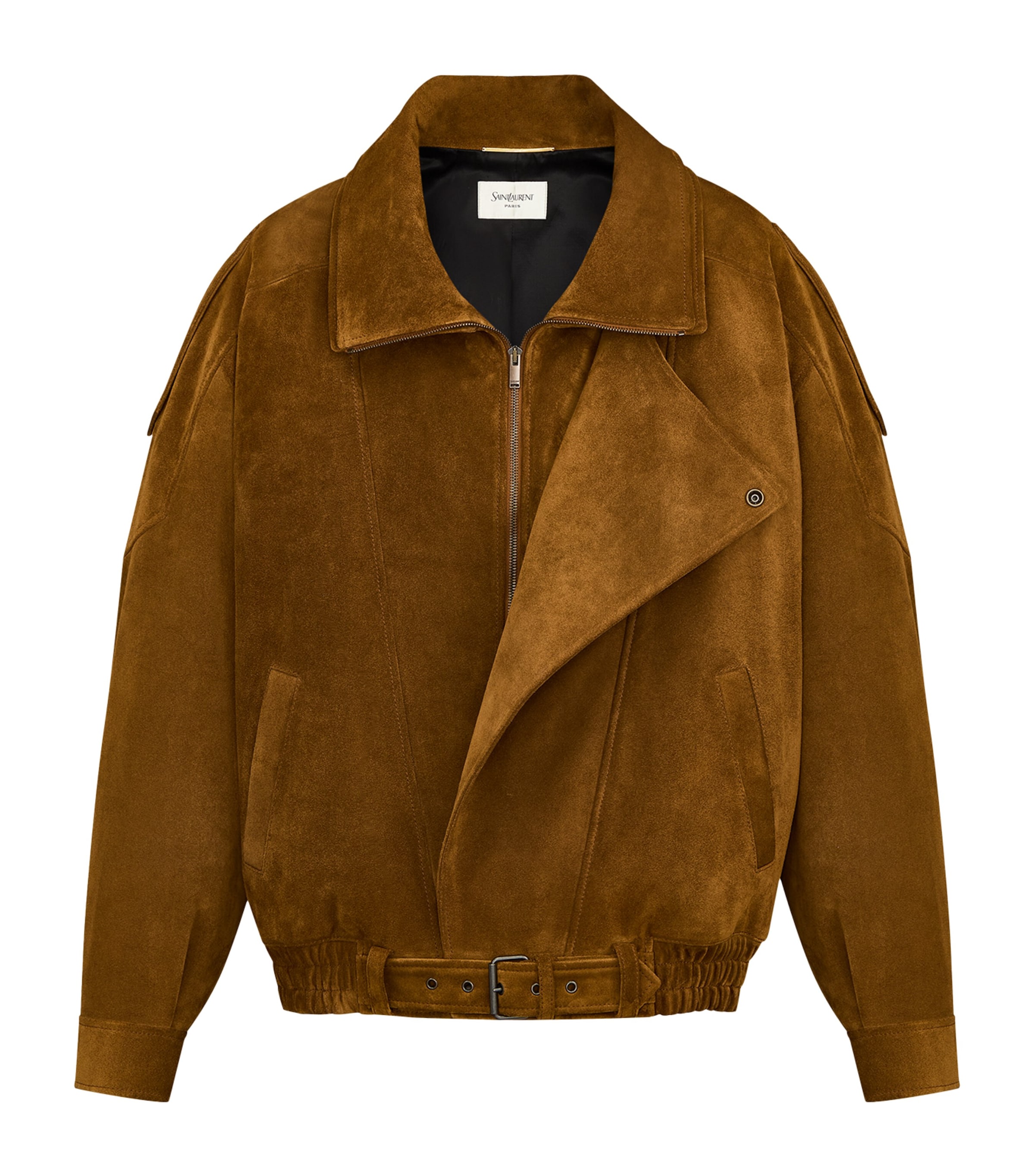Saint Laurent Womens Suede Belted Bomber Jacket