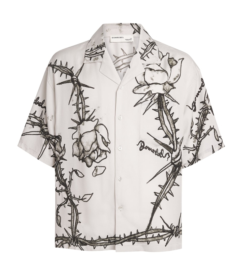 DOMREBEL Mens Short-Sleeve Inked Rose Shirt Beige