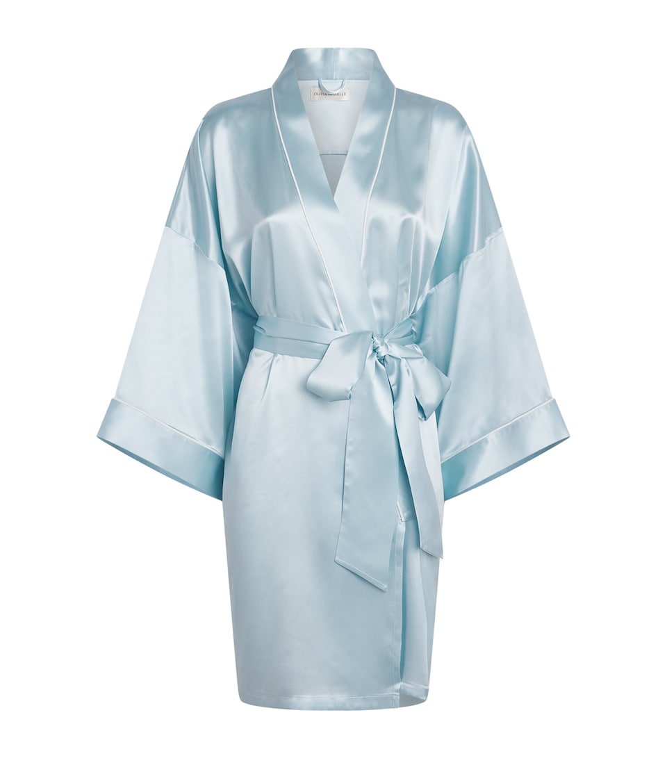 Olivia von Halle Womens Silk Mimi Robe Powder Blue