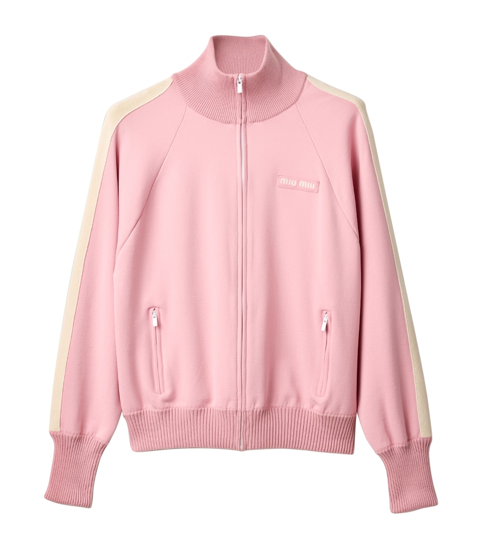 Miu Miu Womens Technical Fabric Stripe Track Jacket Pink