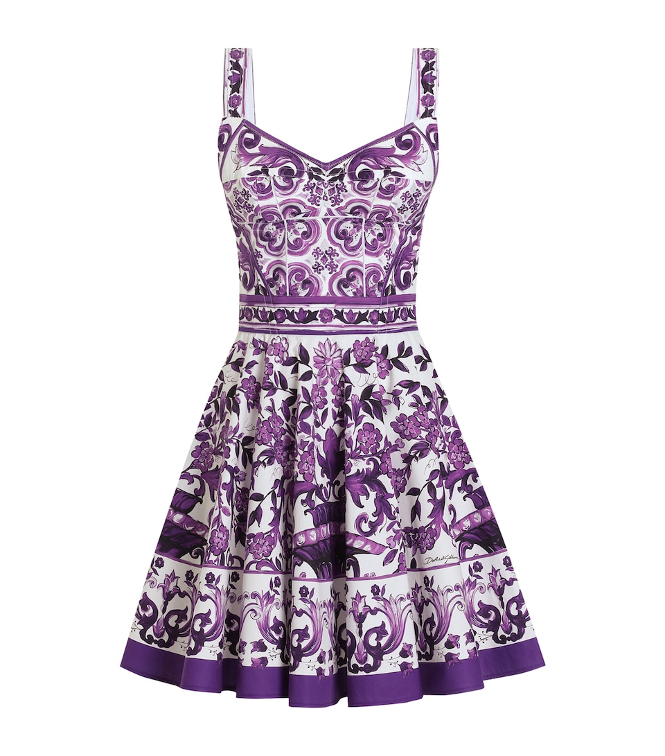 Majolica Print Pleated Mini Dress
