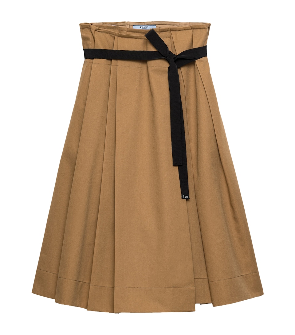Prada Womens Gabardine Pleated Skirt Brown
