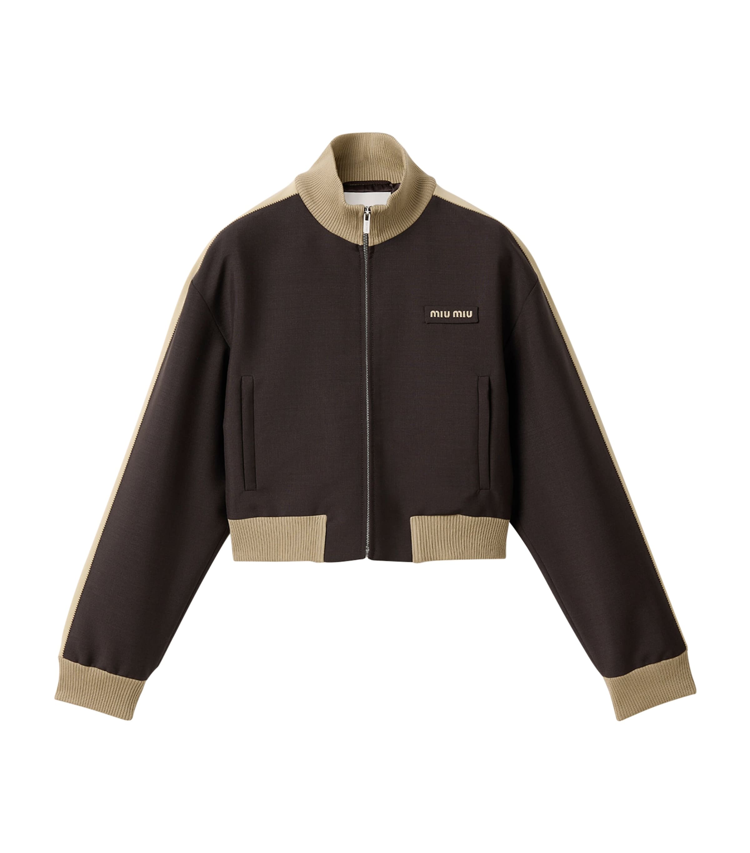 Miu Miu Womens Mohair-Virgin Wool Cropped Blouson Jacket Brown