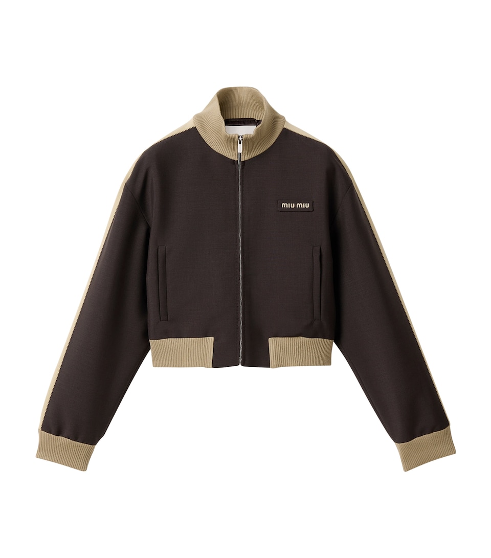 Miu Miu Womens Mohair-Virgin Wool Cropped Blouson Jacket Brown