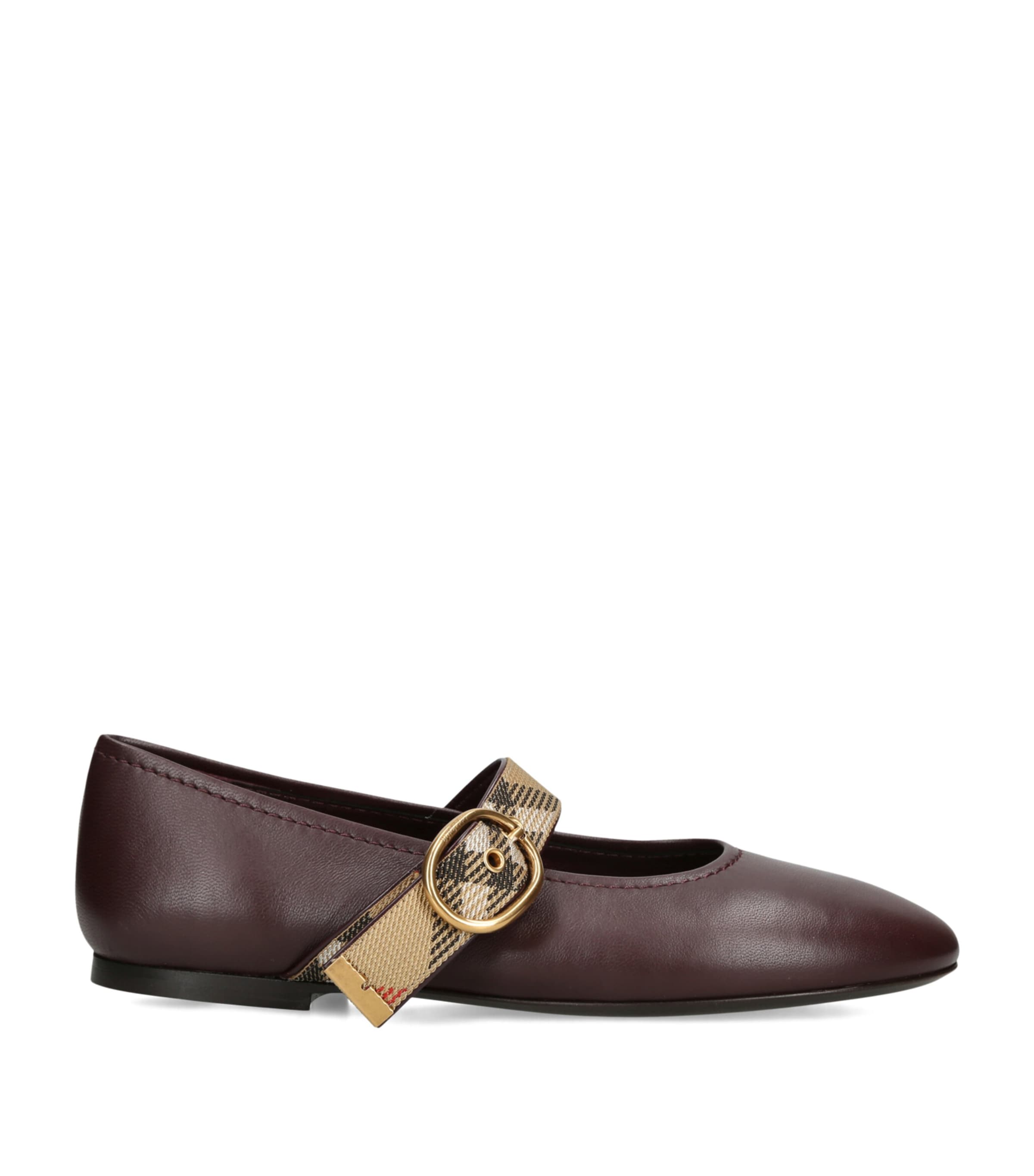 Burberry Leather Robin Ballet Flats Wine