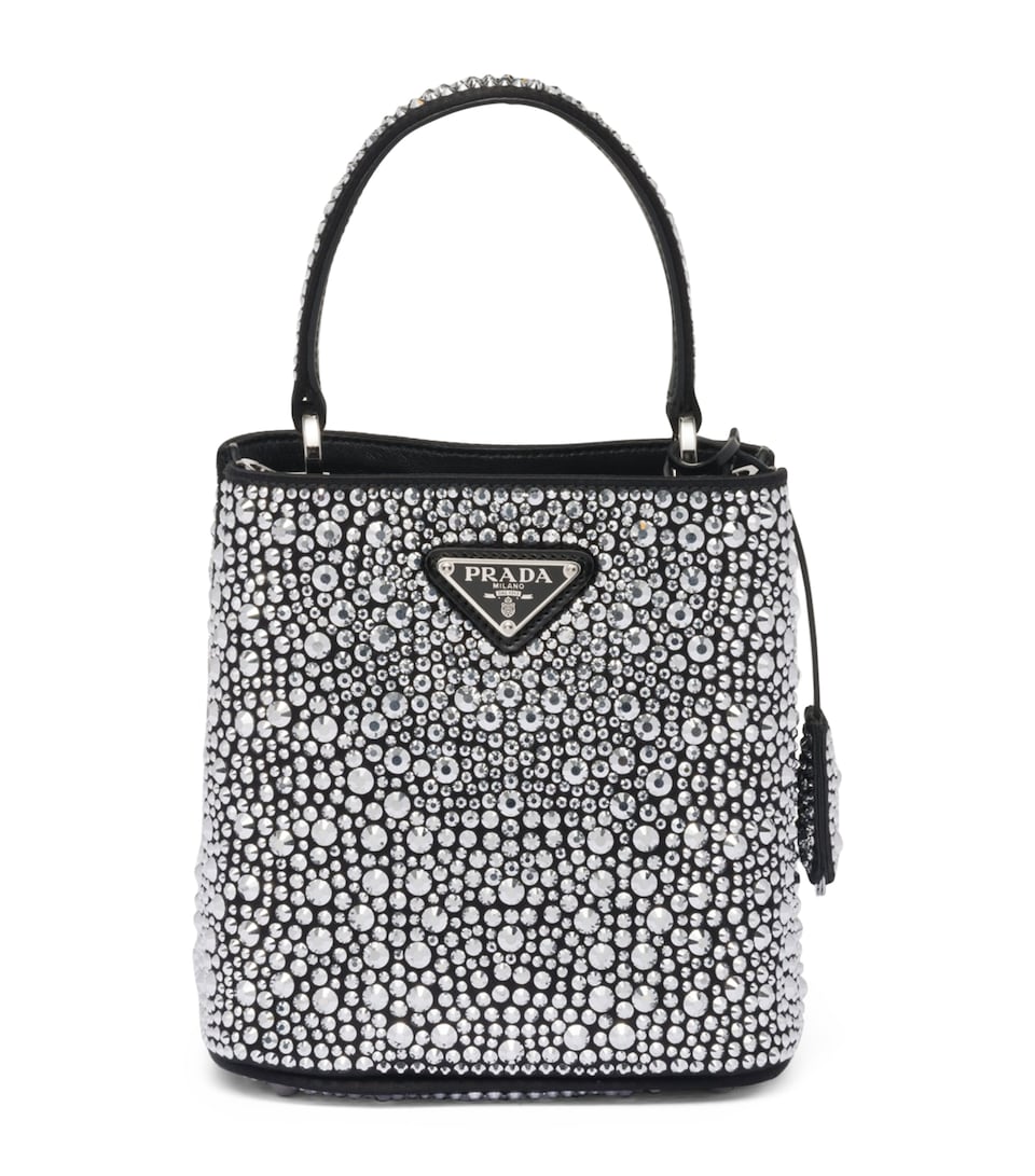 Satin Embellished Panier Shoulder Bag