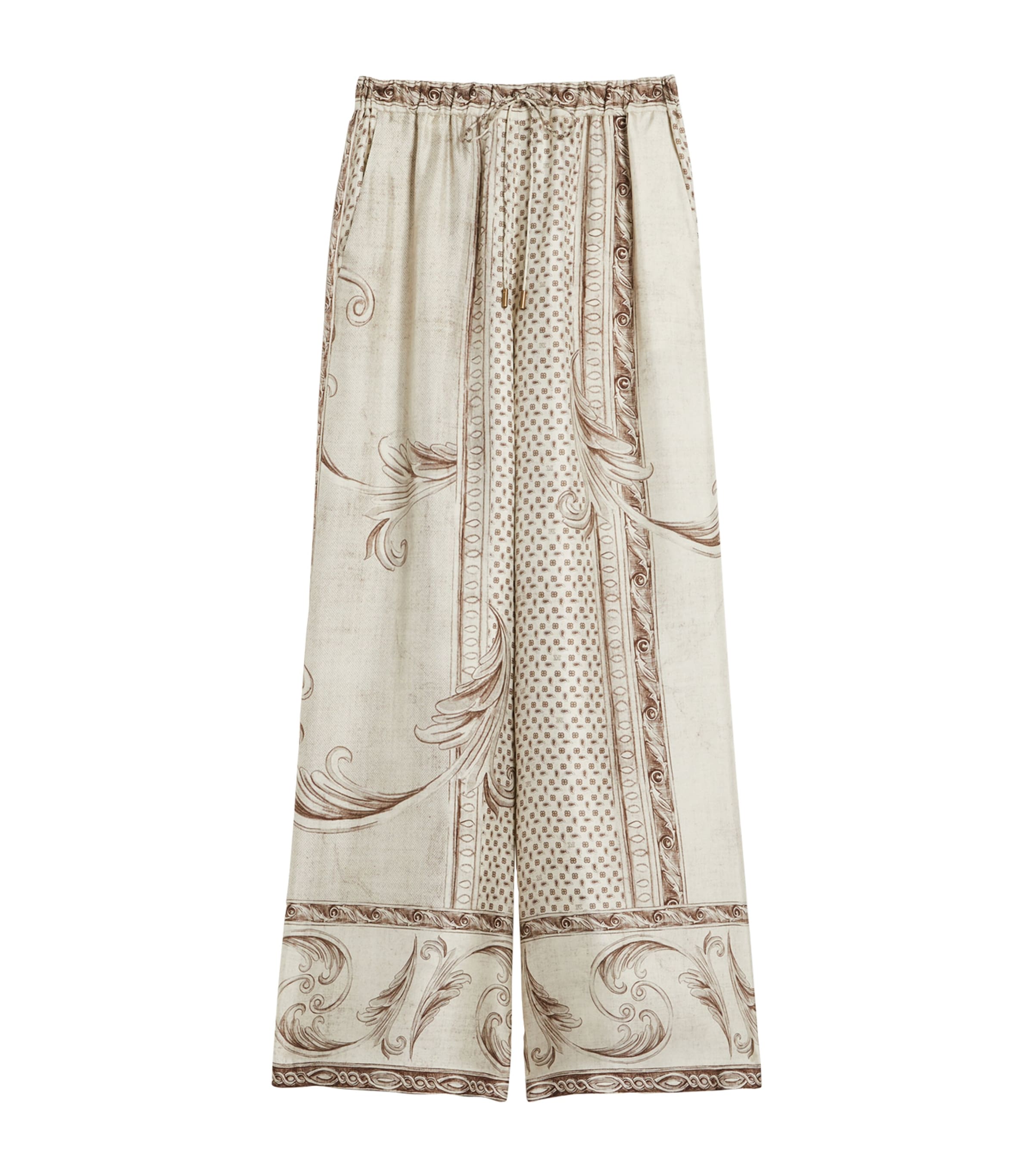 Silk Printed Wide-Leg Trousers
