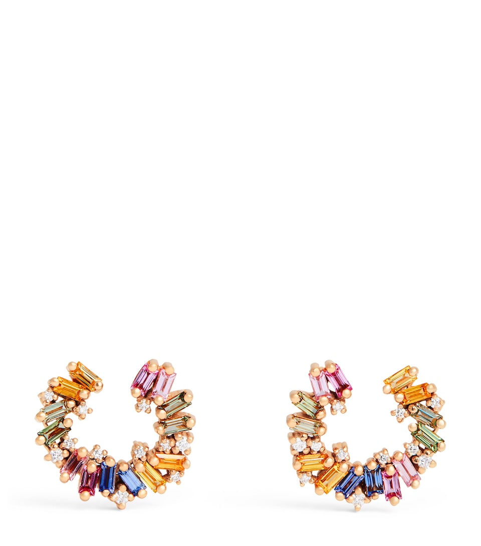 Suzanne Kalan Rose Gold, Diamond and Pastel Sapphire Shimmer Spiral Hoop Earrings Rg/ps