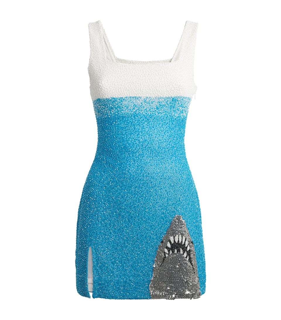 STAUD Womens Beaded Shark Le Sable Mini Dress Grwt Great White