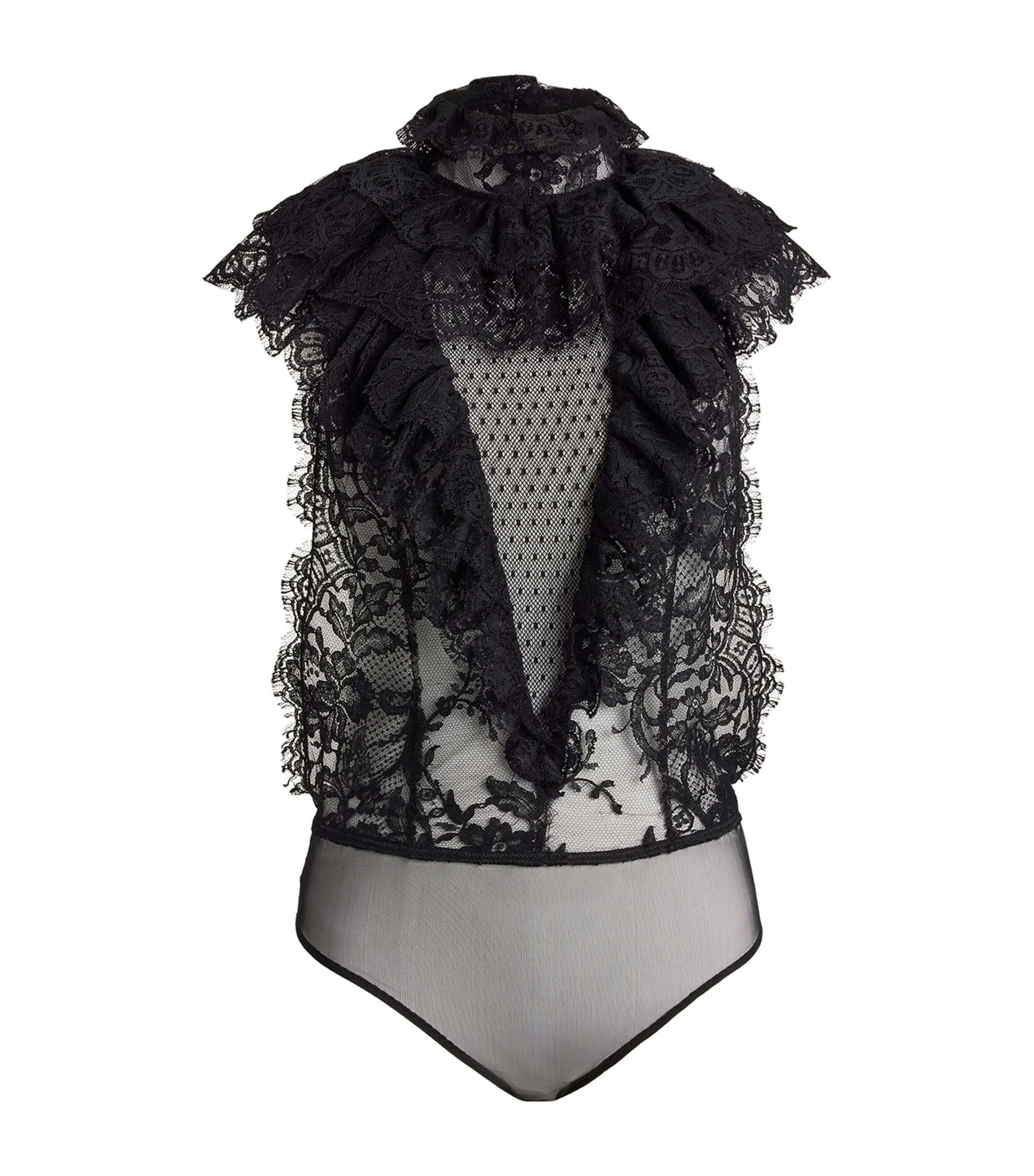 Cotton-Blend Floral Lace Bodysuit