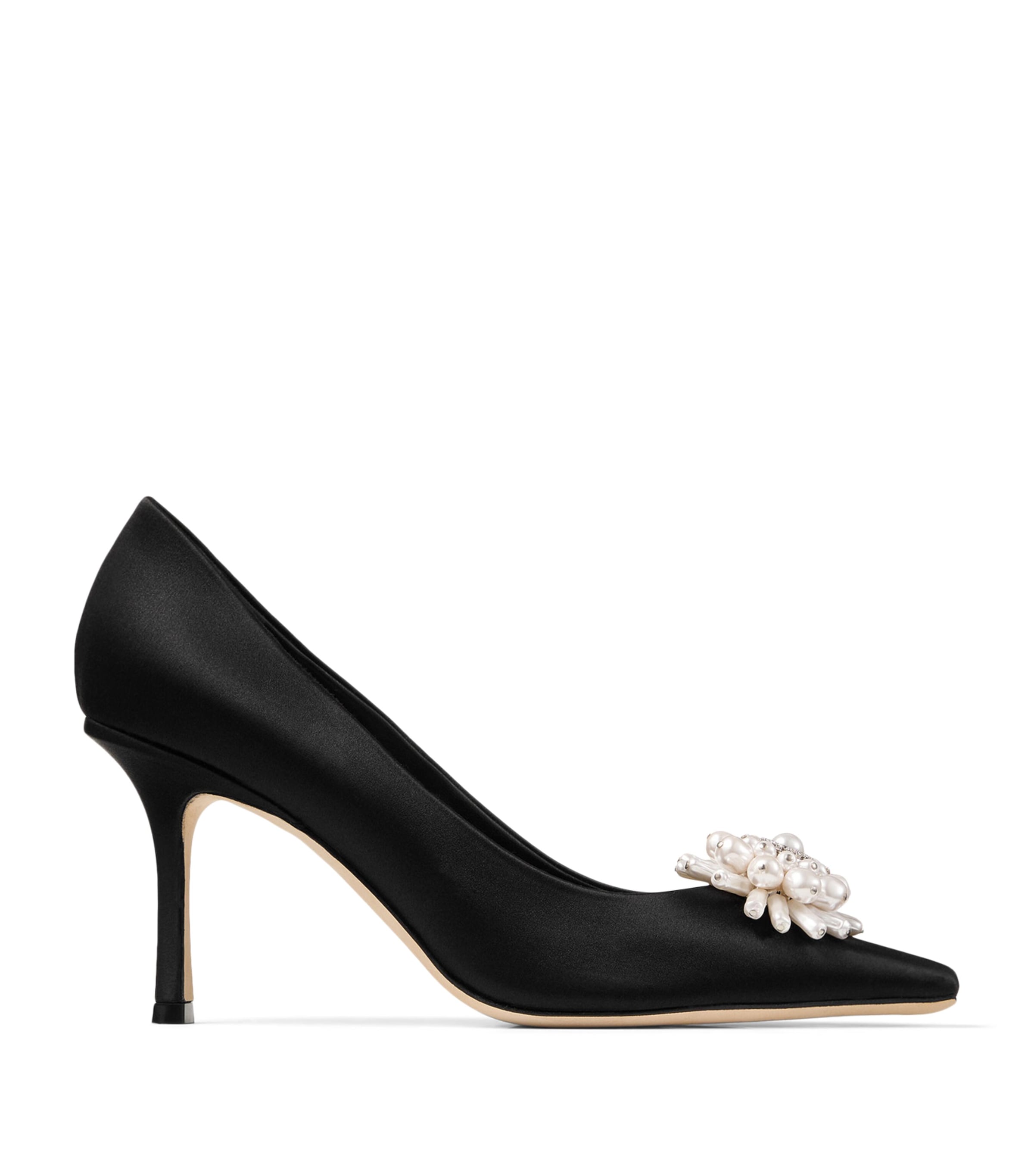 Jimmy Choo Ines 85 Satin Pearl-Embellished Pumps Black/pearl/crystal