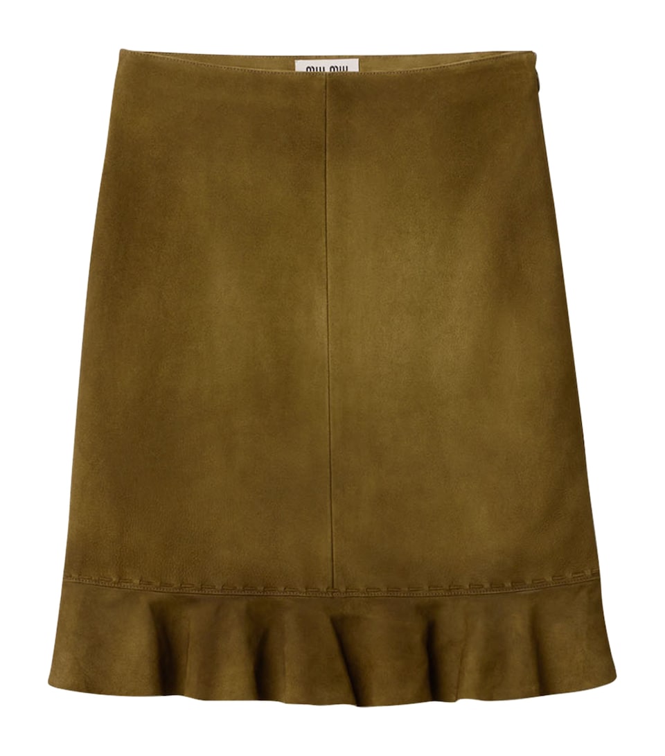 Miu Miu Womens Waxed Suede Midi Skirt Green
