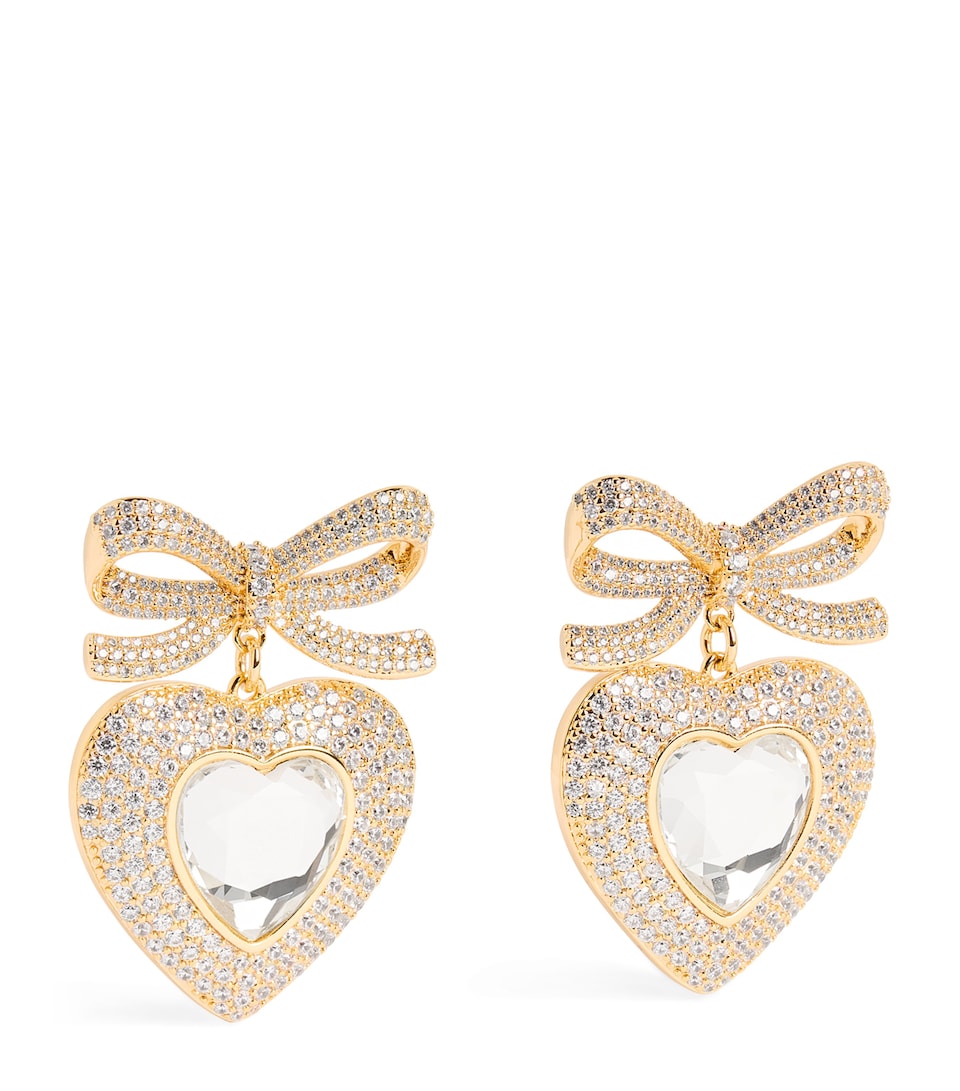 Crystal-Embellished Bow Heart Earrings