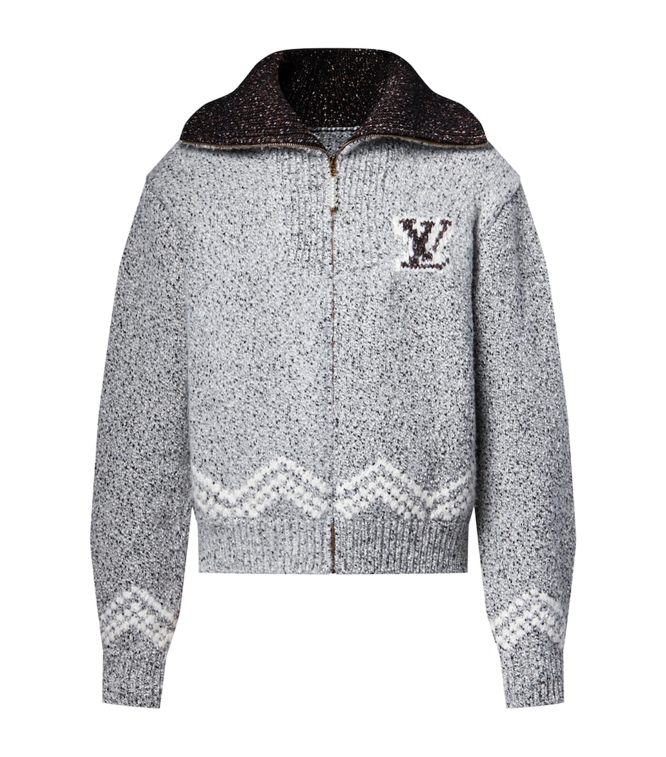 Cotton-Wool Jacquard Zip-Up Cardigan