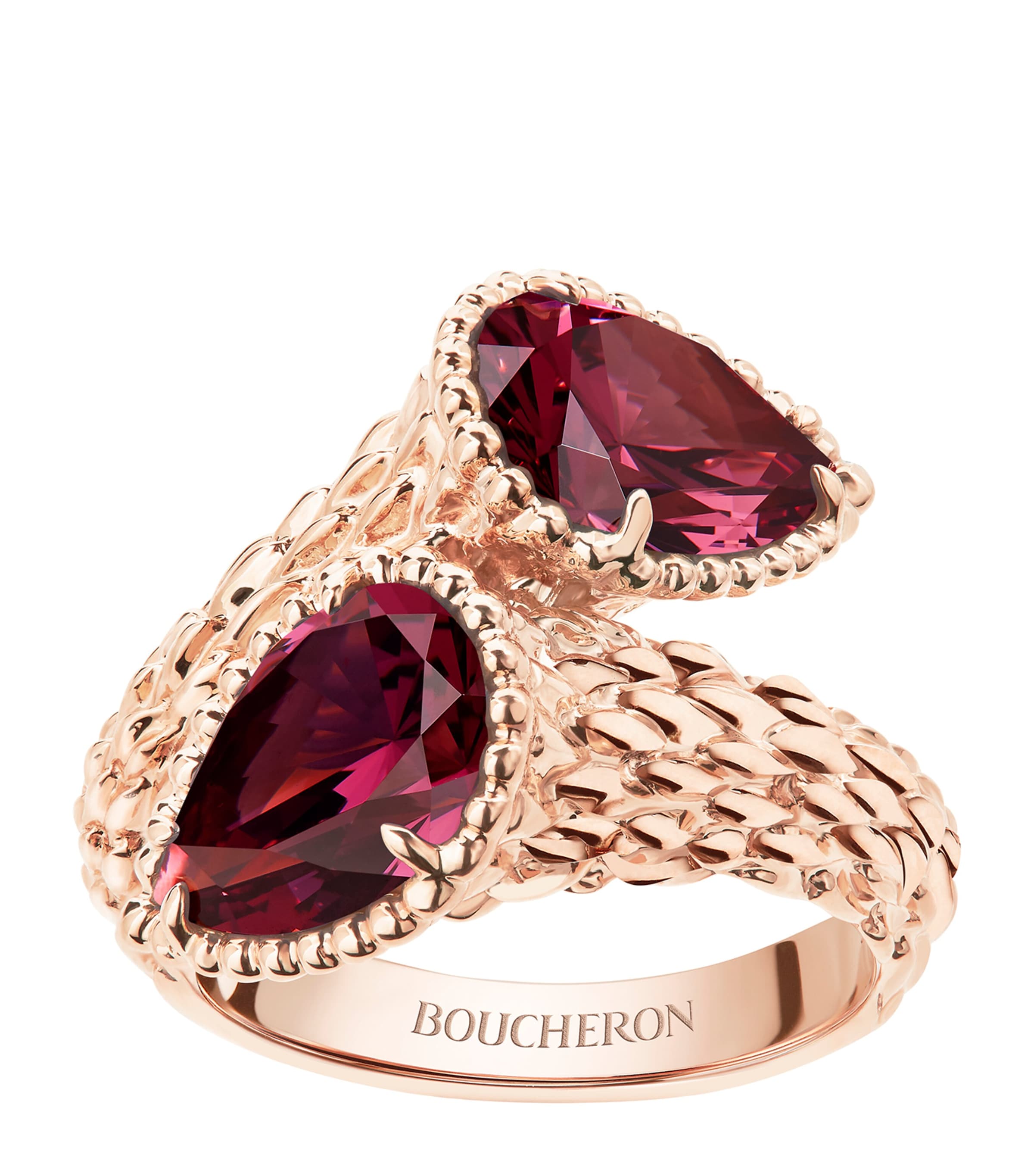 Small Rose Gold and Garnet Serpent Bohème Two-Stone Motif Ring