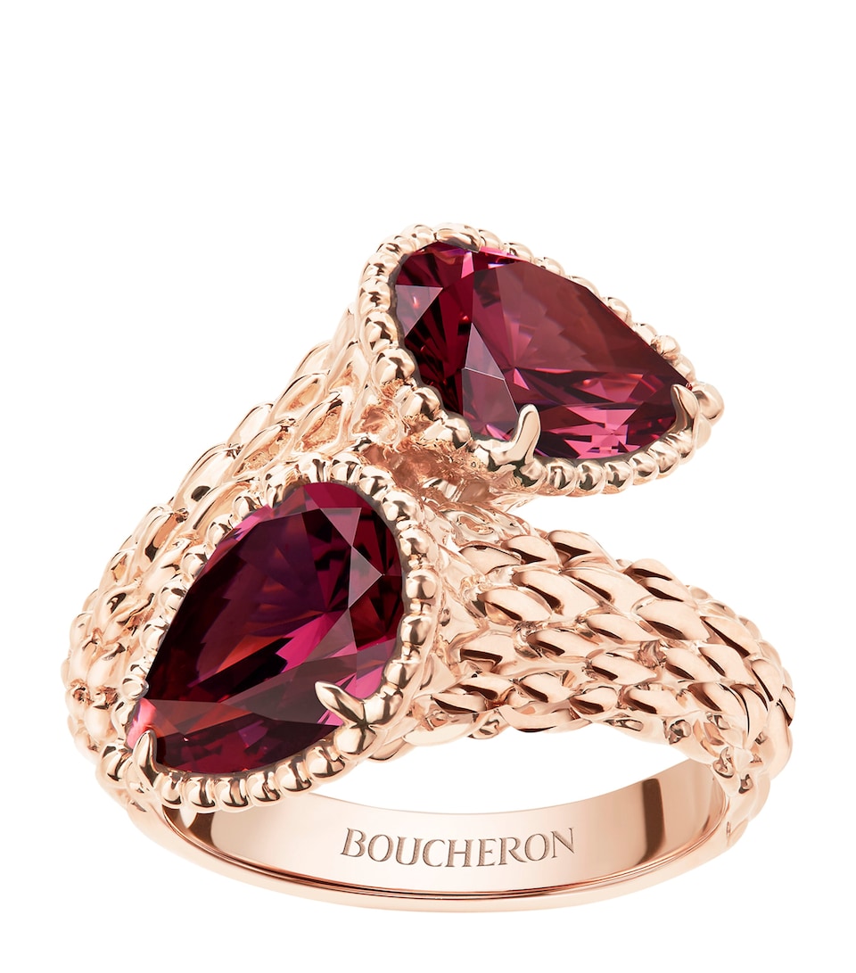 Small Rose Gold and Garnet Serpent Bohème Two-Stone Motif Ring
