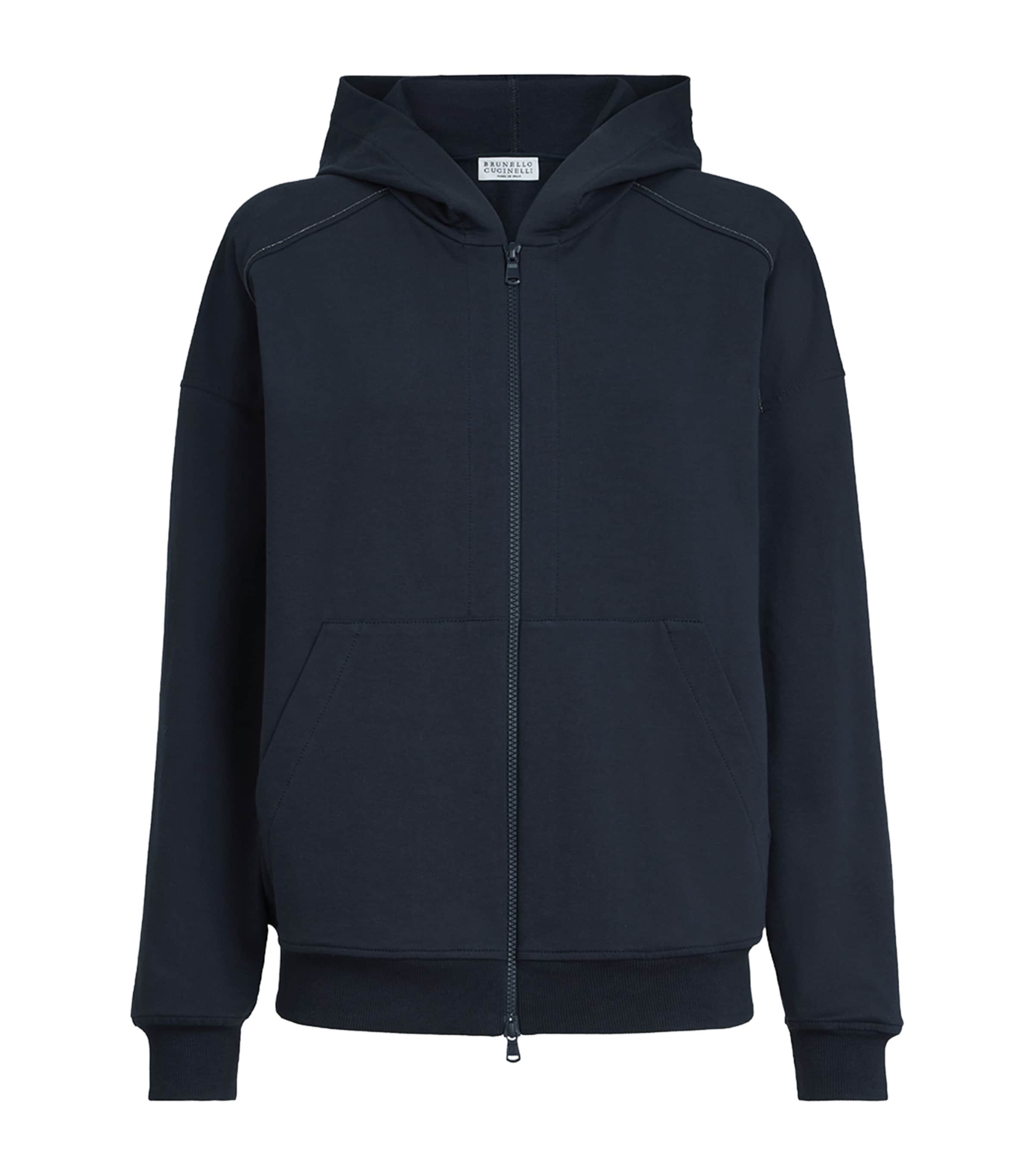 Brunello Cucinelli Womens Stretch-Cotton Zip-Up Hoodie Blue