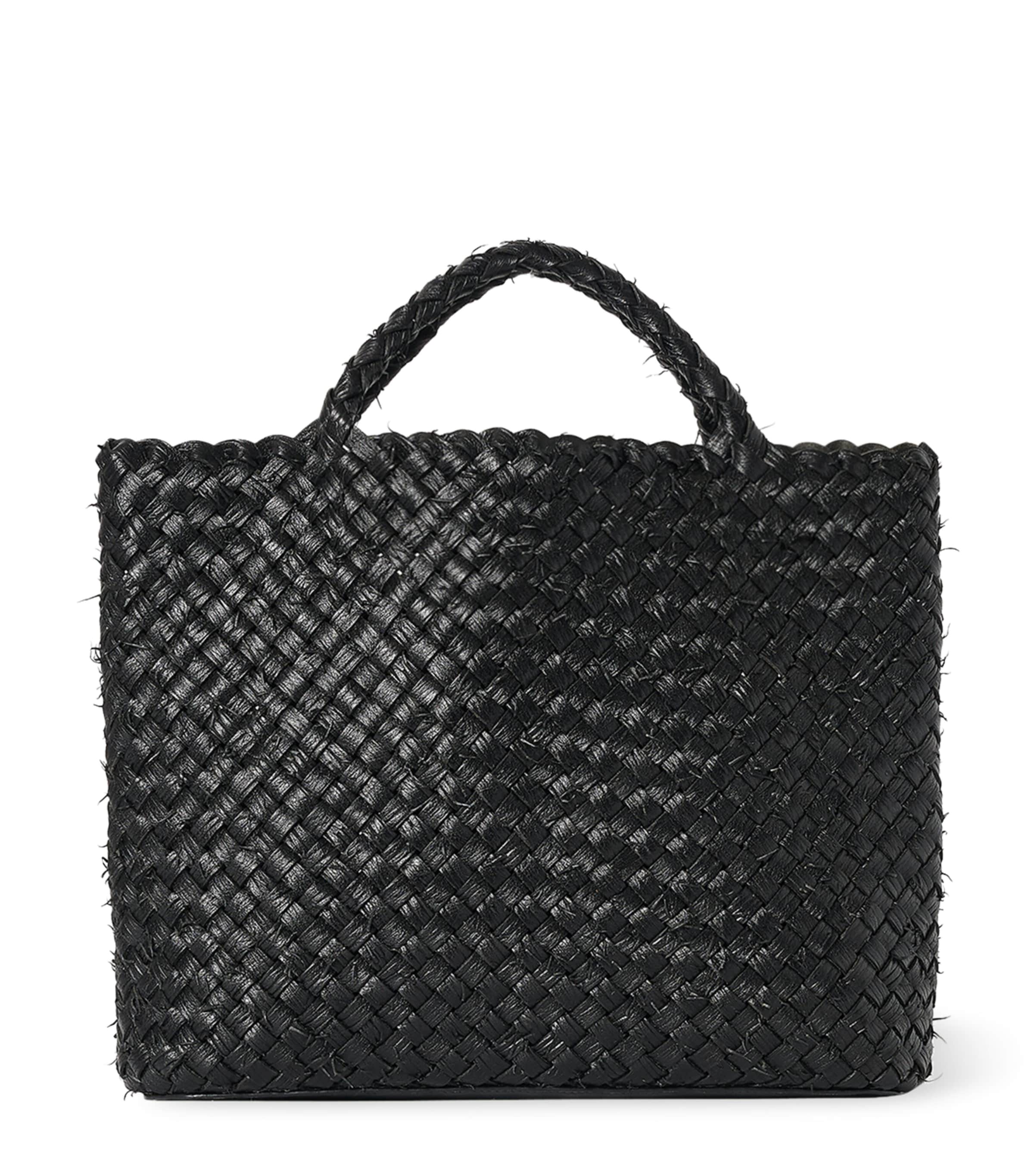 The Row Leather Woven Amber Tote Bag Black