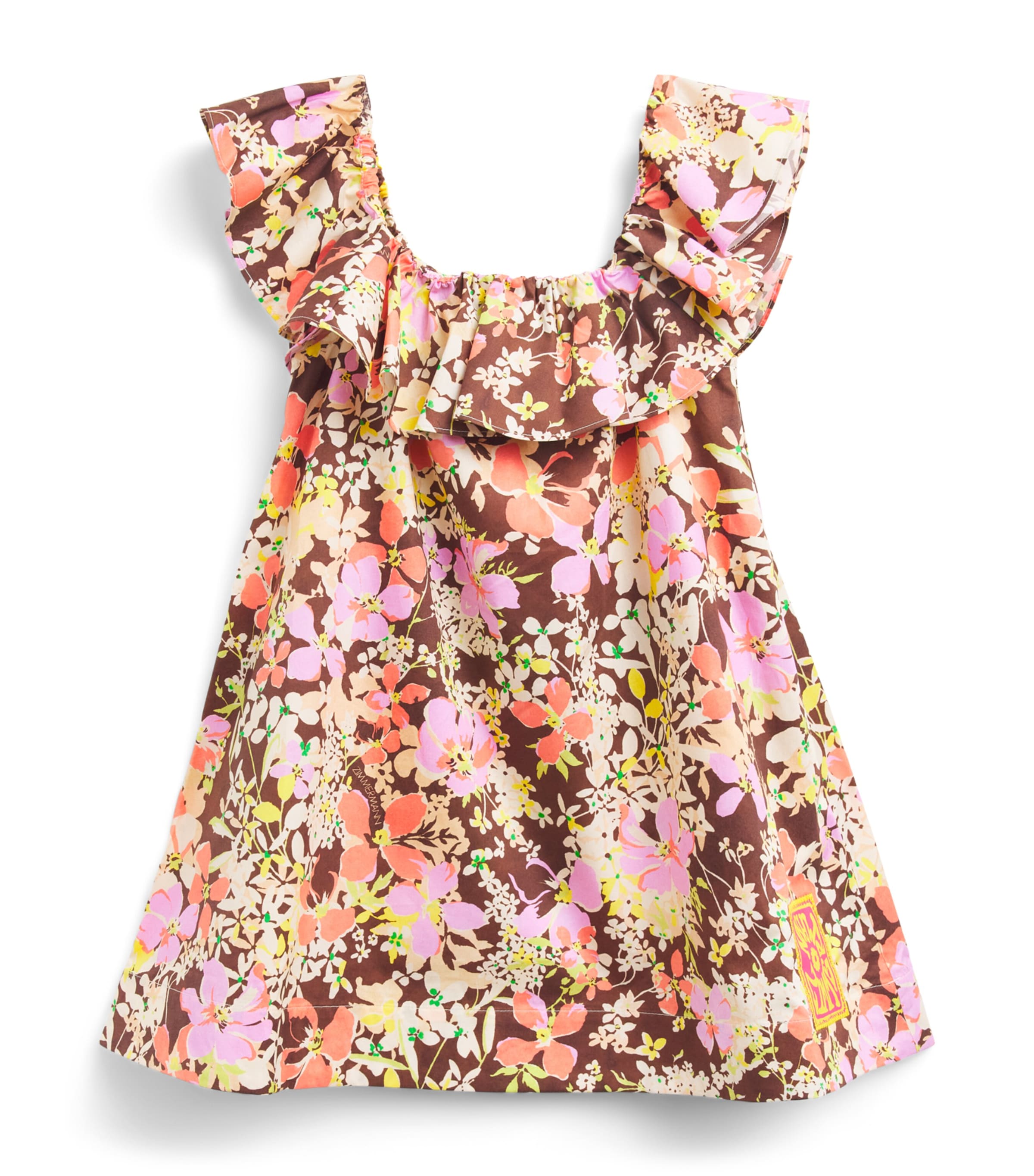 Zimmermann Kids Cotton Solstice Frill-Neck Dress (2-12 Years) Choc Multi Floral
