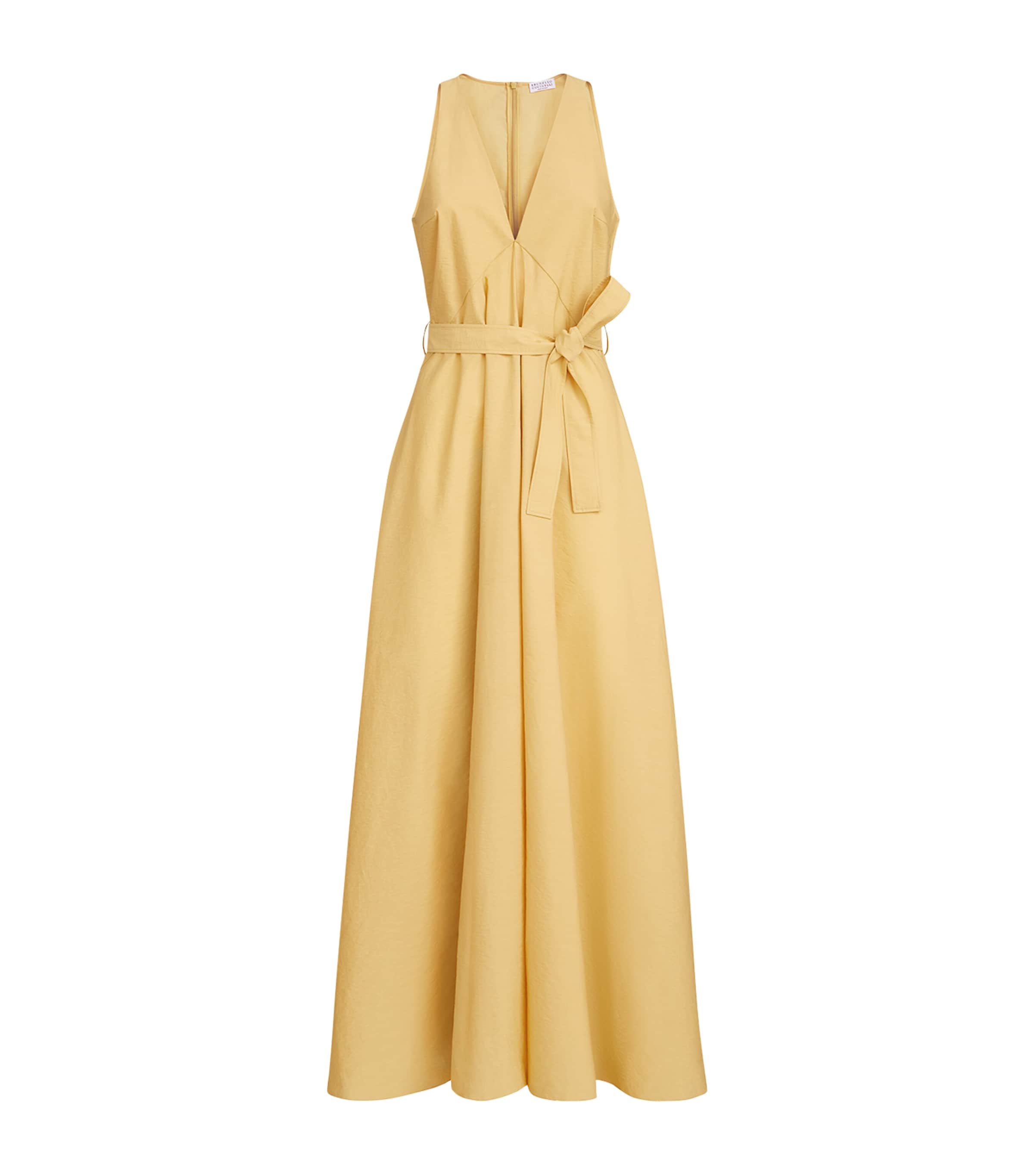 Brunello Cucinelli Womens Techno-Cotton Poplin Belted Maxi Dress Zabaione