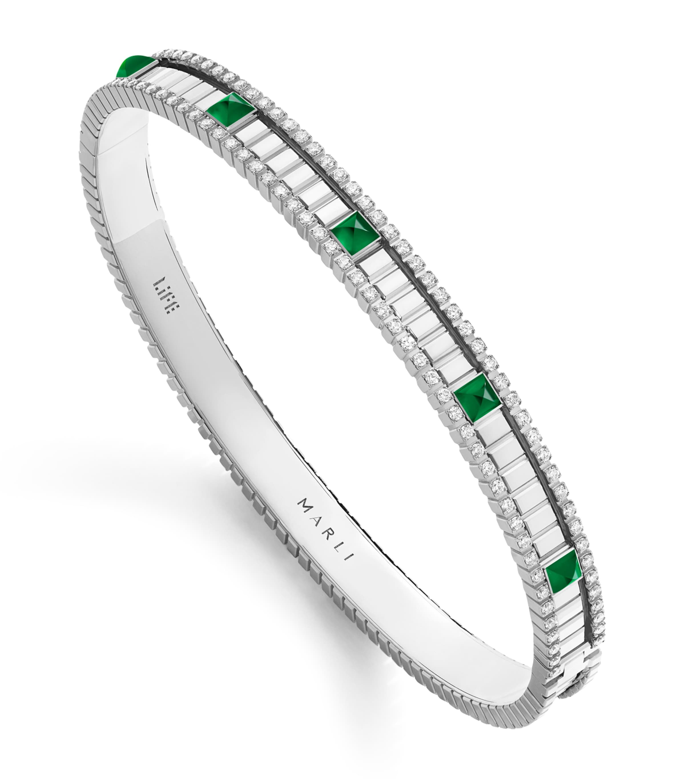 White Gold, Diamond and Agate LIFE Bangle
