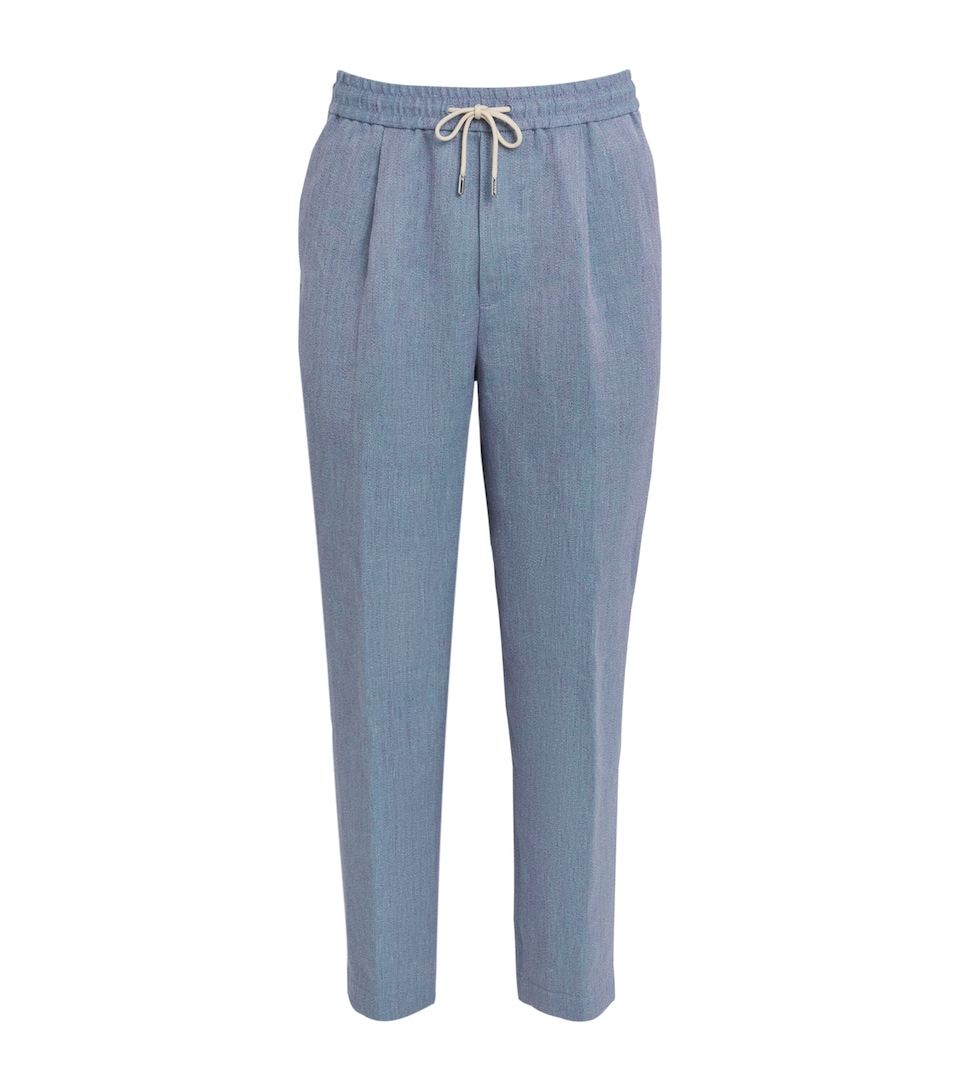 Jacob Cohën Mens Linen Drawstring Straight Trousers Azzurro