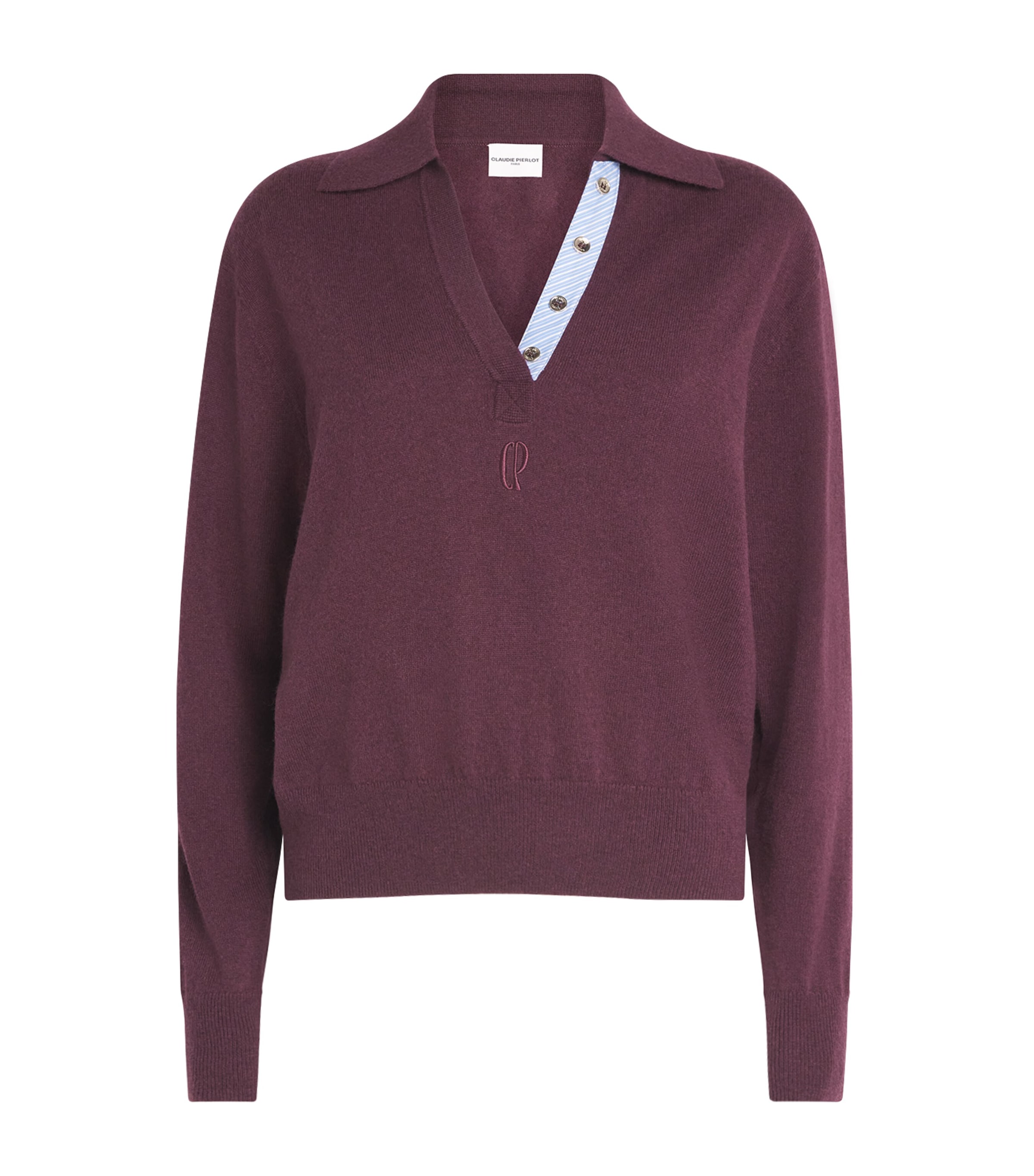 Claudie Pierlot Womens Wool-Cashmere Polo Sweater Aubergine