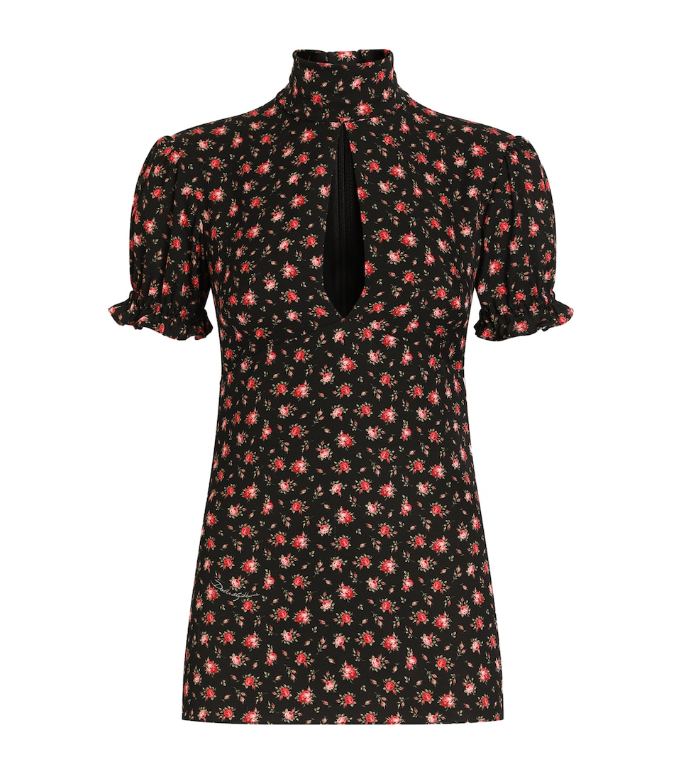 Dolce&Gabbana Womens Stretch-Silk Rose Print Blouse Rose