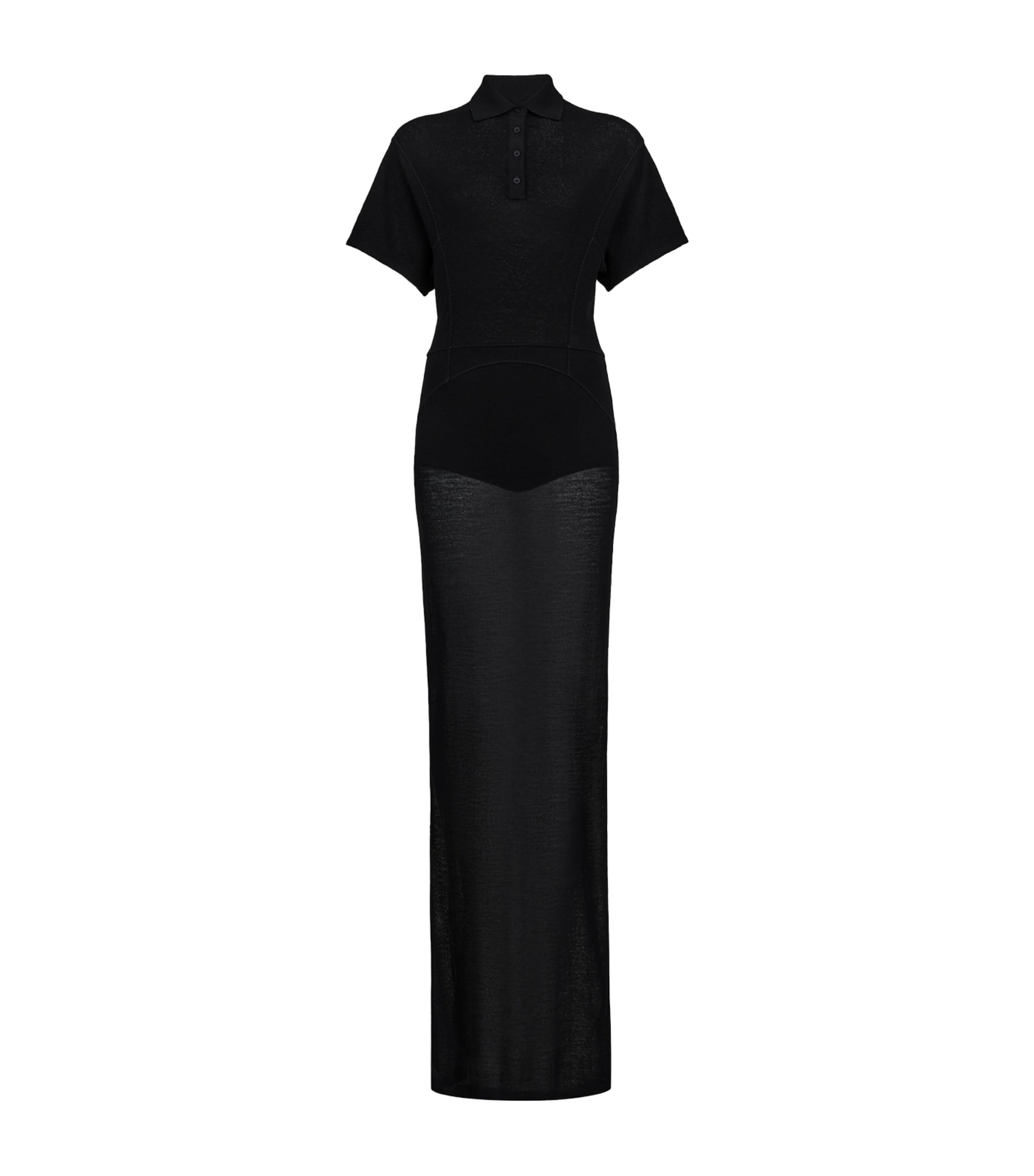 Alaïa Womens Wool Knit Polo Dress Noir Alaia