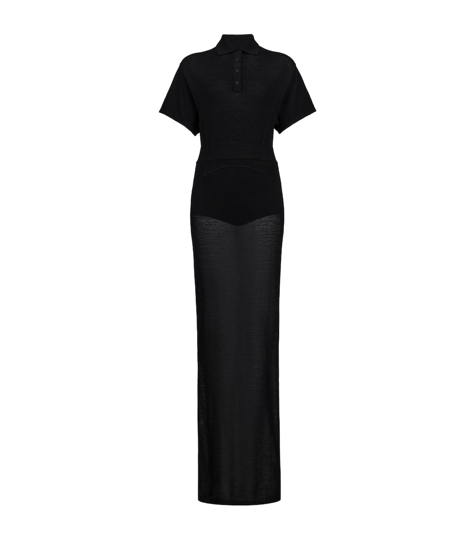 Alaïa Womens Wool Knit Polo Dress Noir Alaia