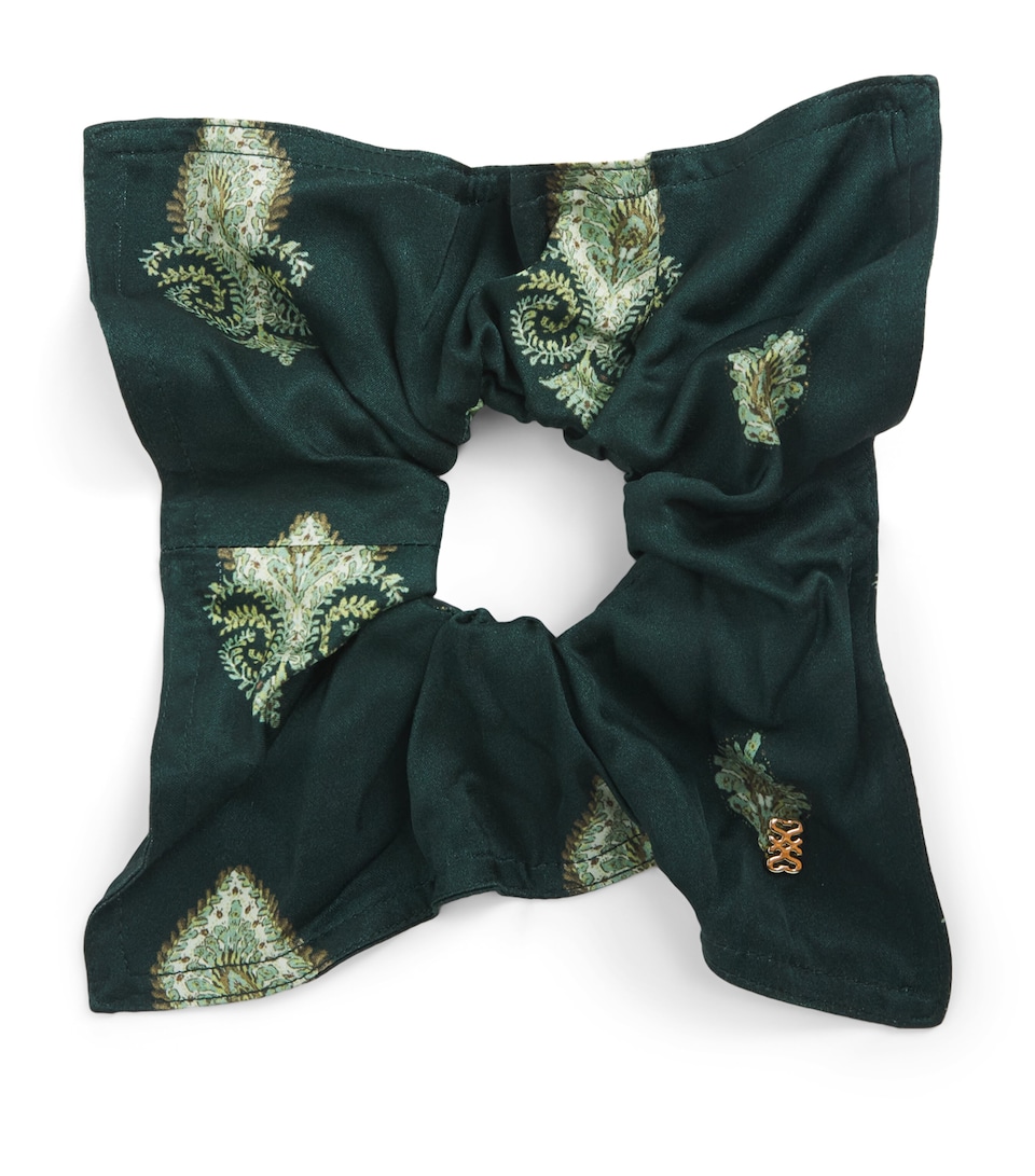 Sandro Paris Silk Floral Print Scrunchie Green