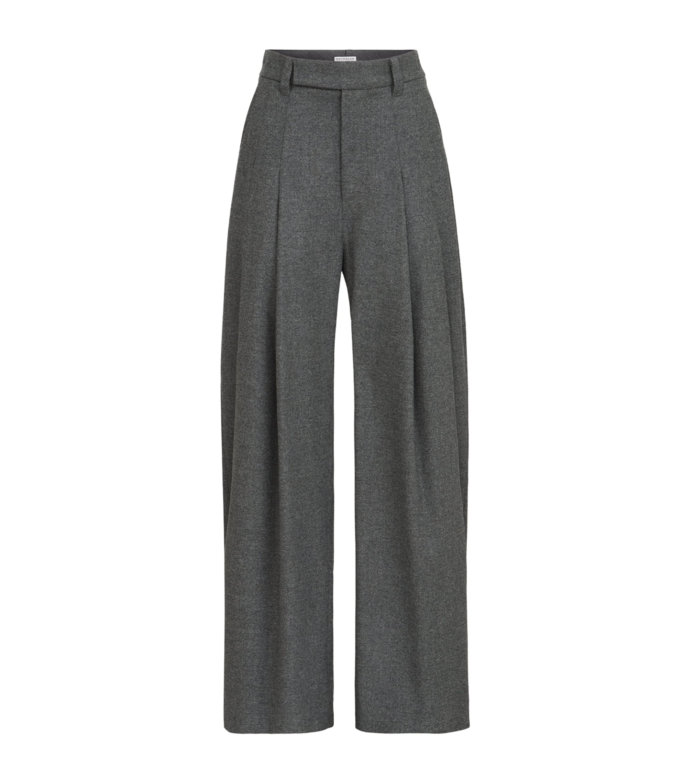 Brunello Cucinelli Womens Virgin Wool-Cashmere Wide-Leg Trousers