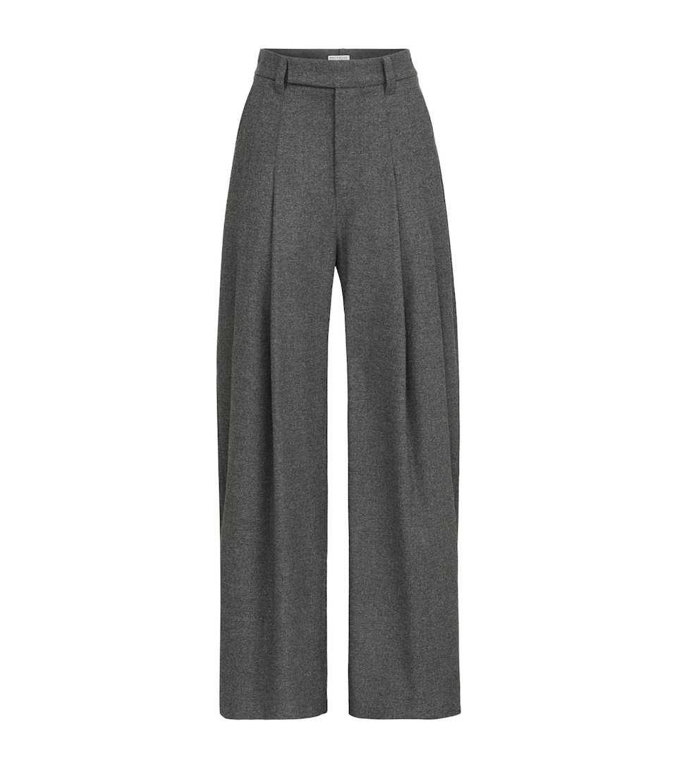 Brunello Cucinelli Womens Virgin Wool-Cashmere Wide-Leg Trousers