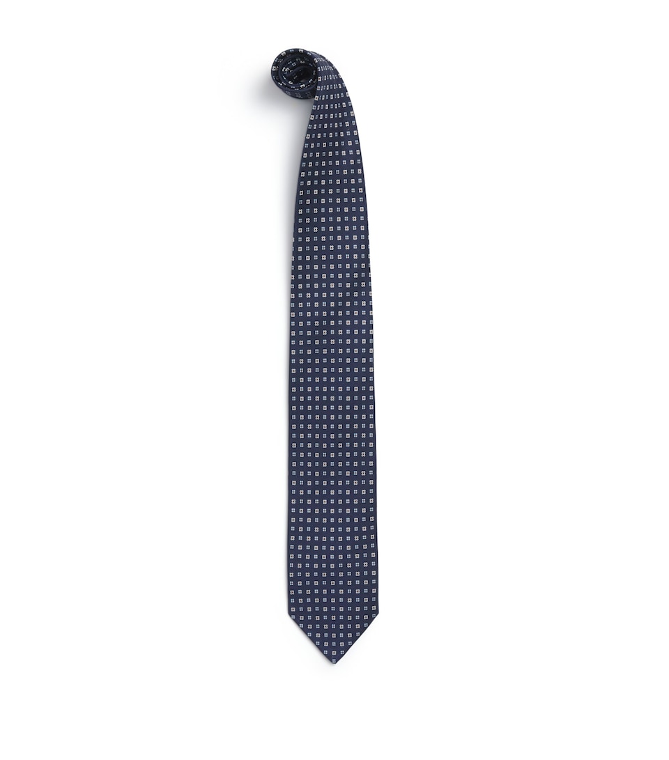 E. Marinella Silk Floral Tie Navy