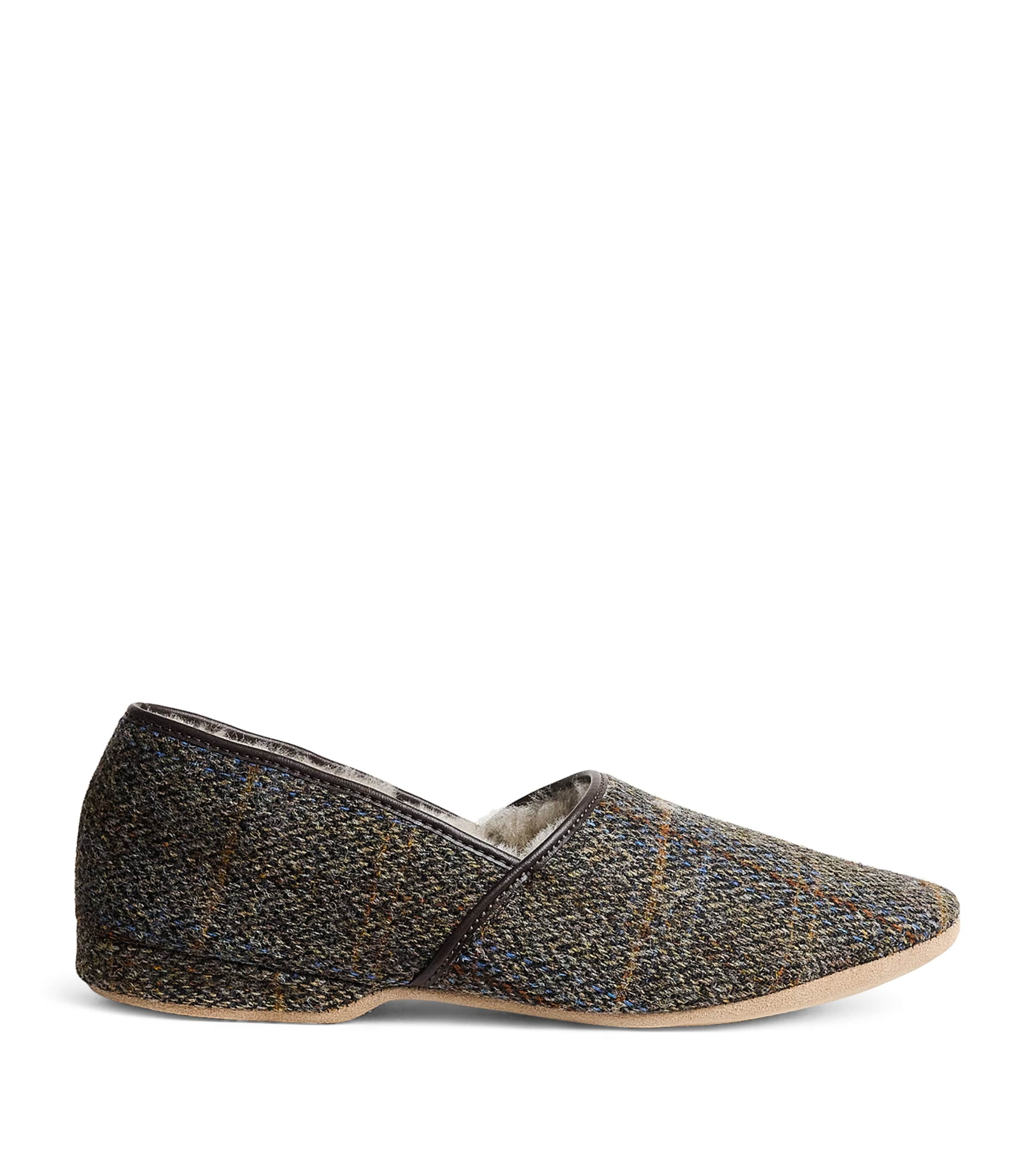 Derek Rose Shearling-Lined Crawford Slippers Beige