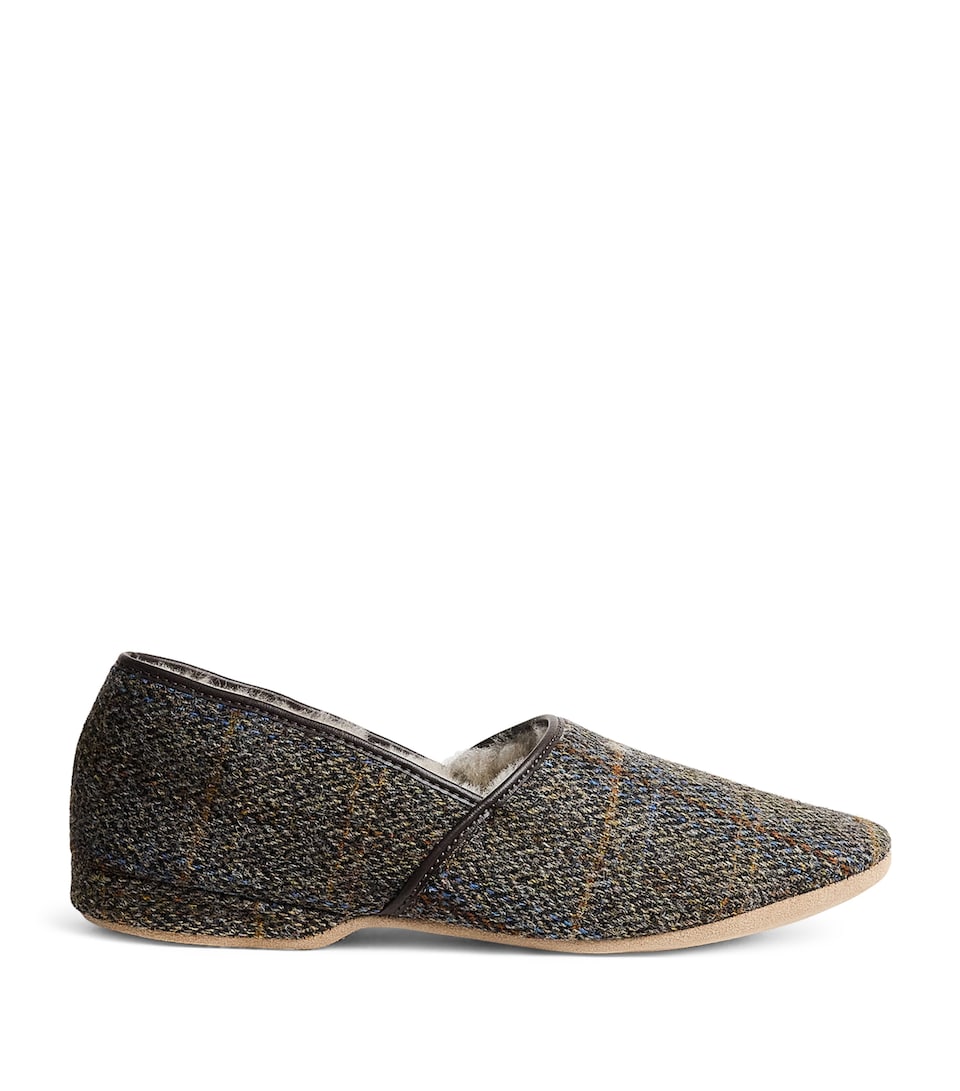 Derek Rose Shearling-Lined Crawford Slippers Beige
