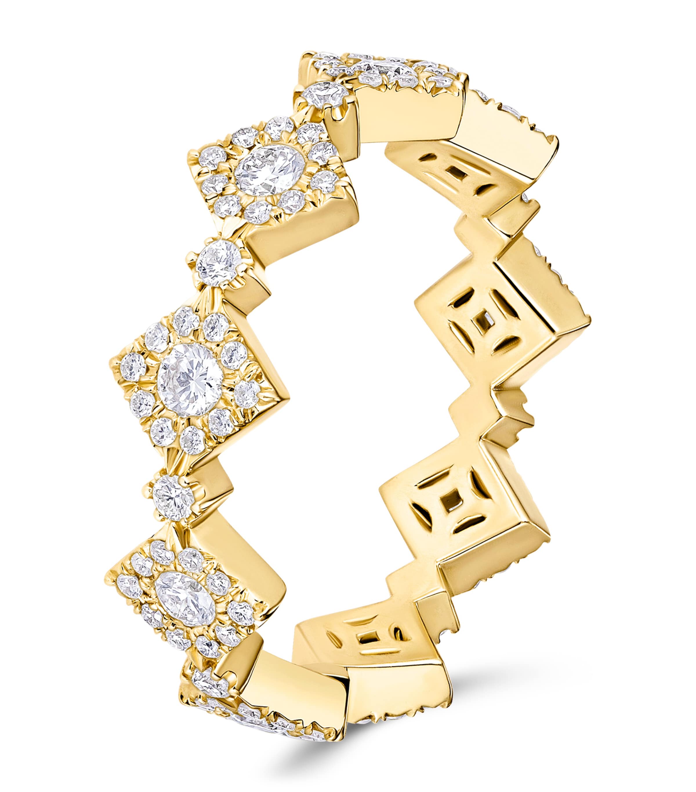 David Morris Yellow Gold and Diamond Triolette Square Ring Clear