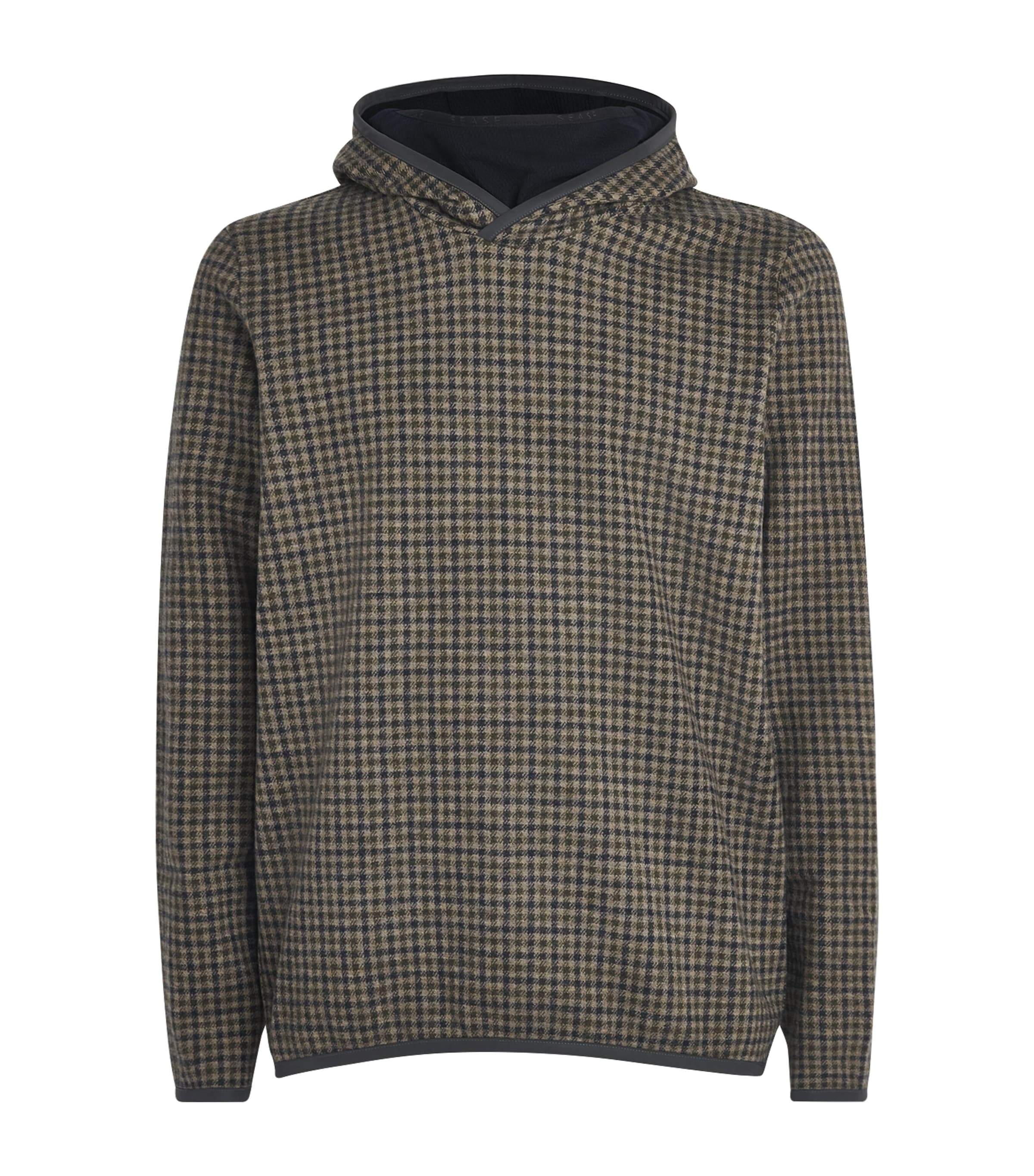 Sease Mens Virgin Wool-Blend Check Hoodie Blue Beige