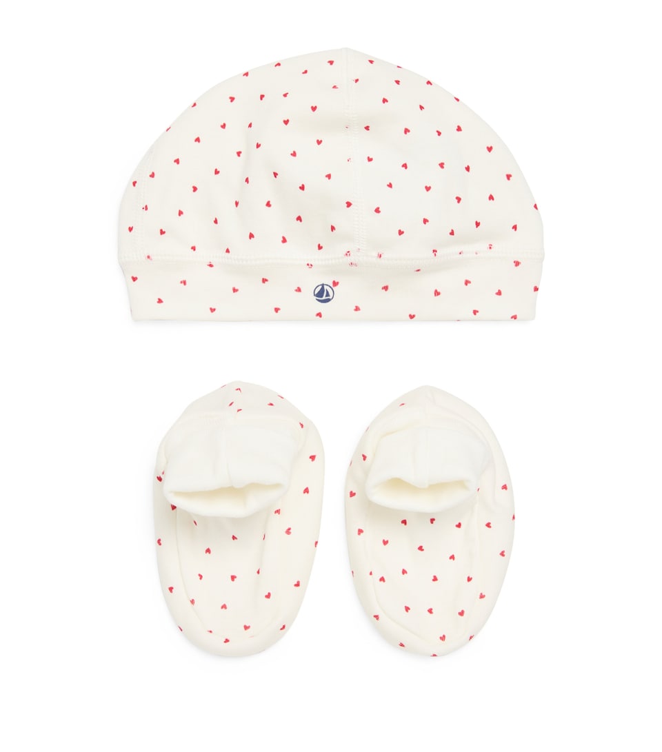Heart Print Hat and Booties Set